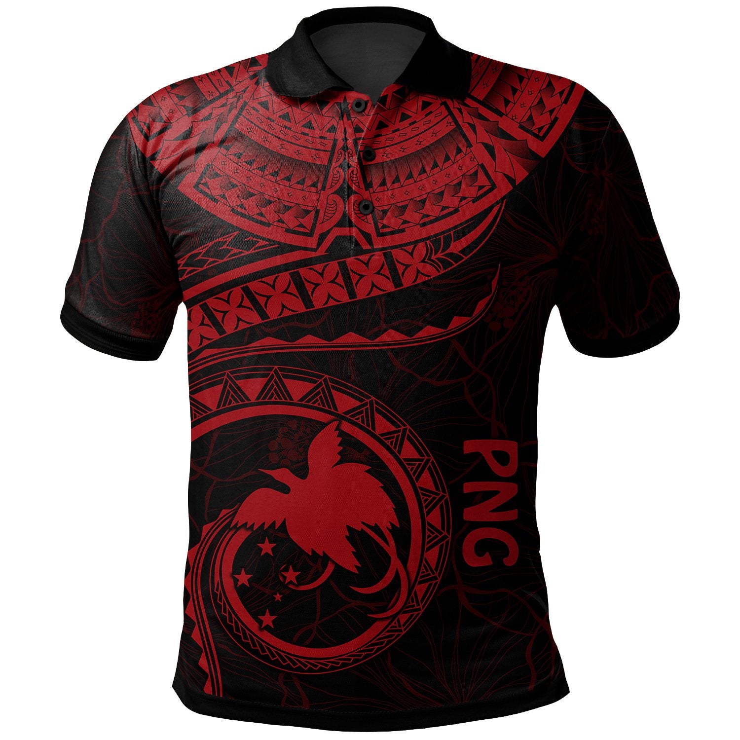 Papua New Guinea Polynesian Polo Shirt Papua New Guinea Waves (Red) Unisex Red - Polynesian Pride