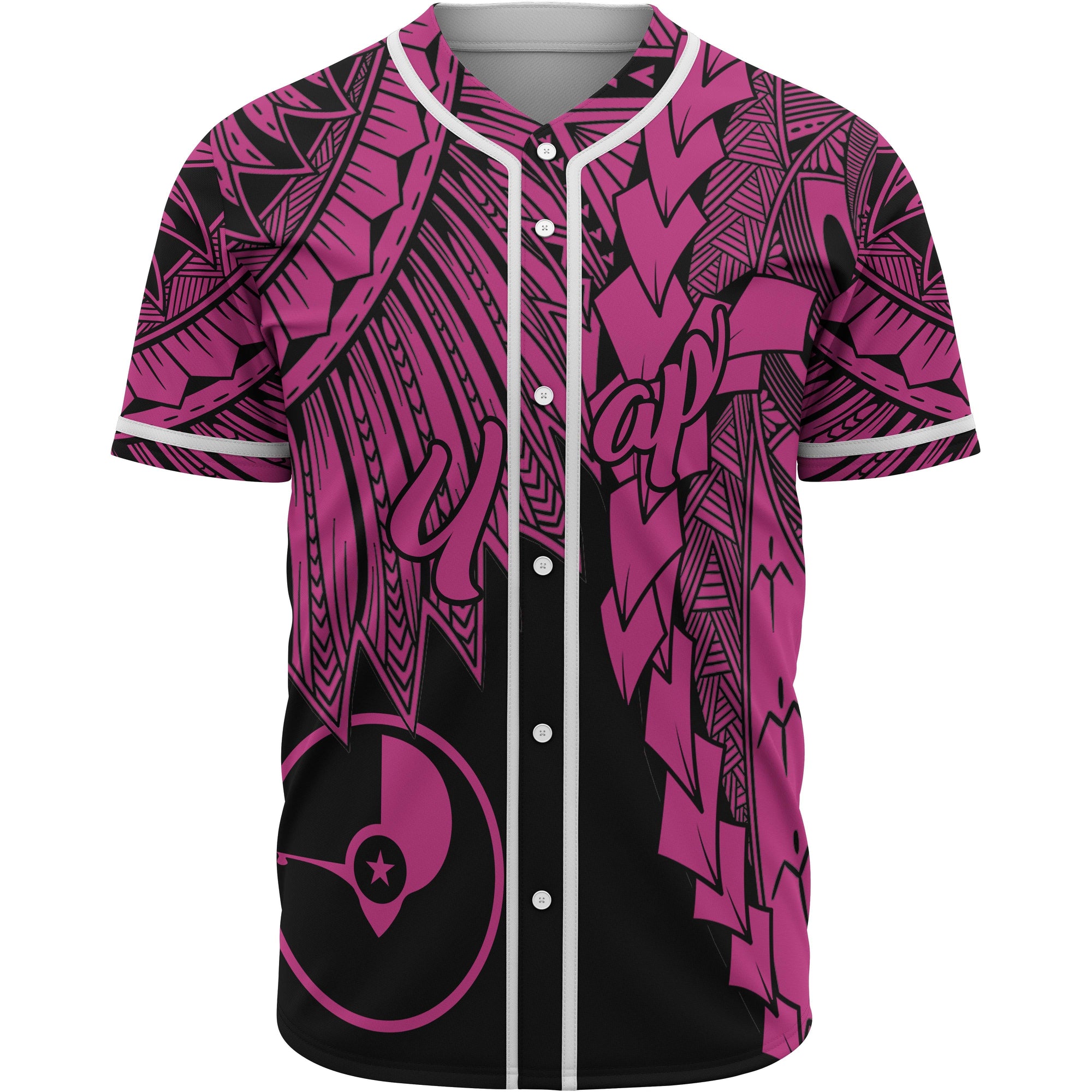 Yap Polynesian Baseball Shirt - Tribal Wave Tattoo Pink Unisex Pink - Polynesian Pride