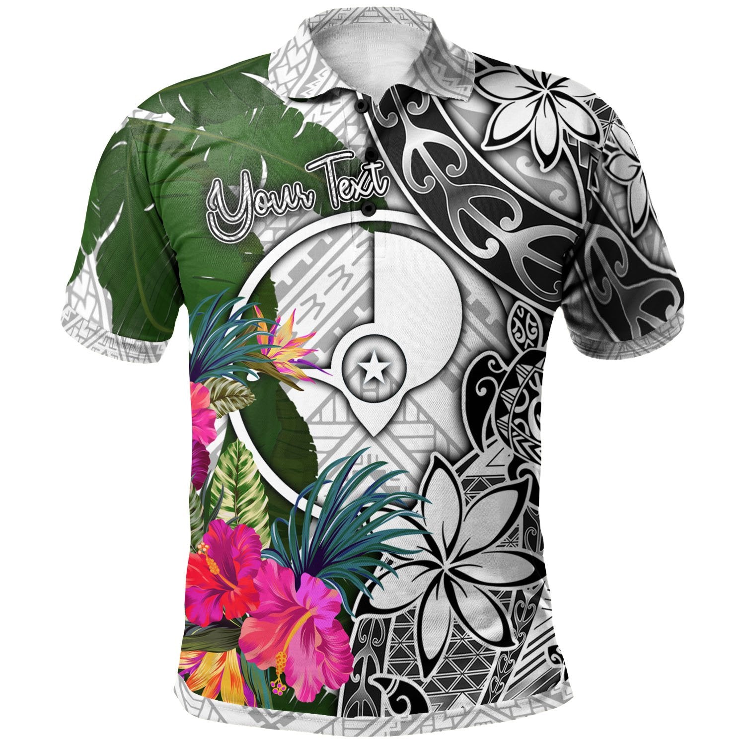 Yap Custom Polo Shirt White Turtle Plumeria Banana Leaf Unisex White - Polynesian Pride