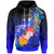 Fiji Hoodie Humpback Whale with Tropical Flowers (Blue) Unisex Blue - Polynesian Pride