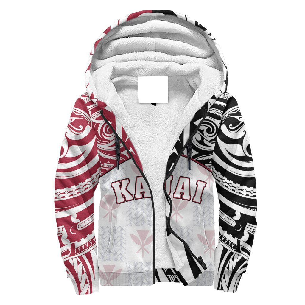 Hawaii Sherpa Hoodie - Kanaka Kauai High School Sherpa Hoodie Demodern Style AH White - Polynesian Pride