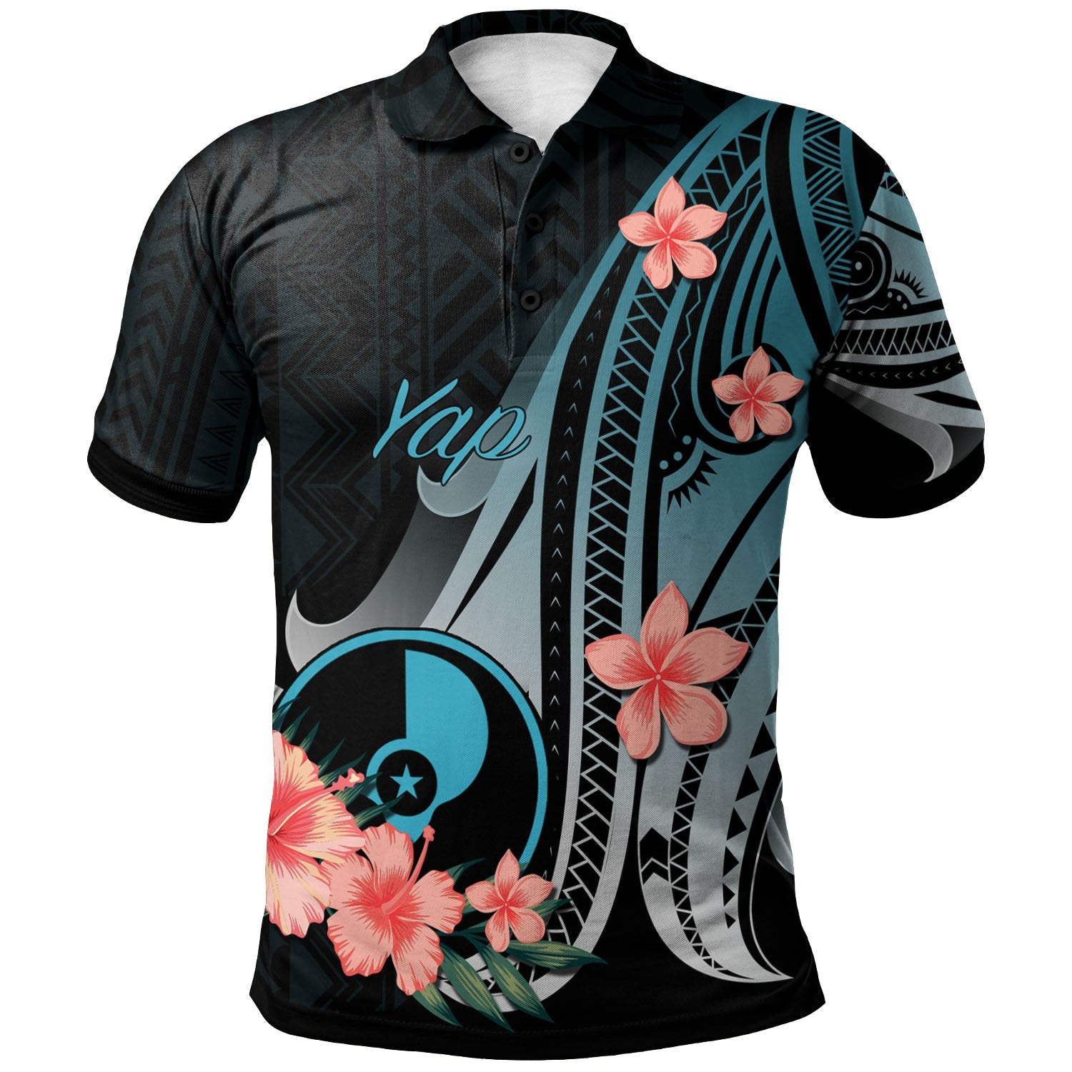 Yap Polo Shirt Turquoise Polynesian Hibiscus Pattern Style Unisex Turquoise - Polynesian Pride