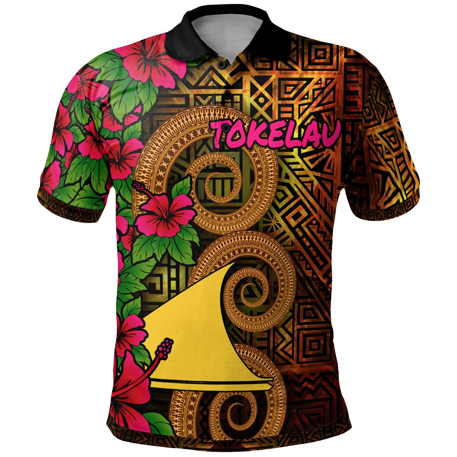 Tokelau Polynesian Polo Shirt Hibiscus Vintage Unisex Orange - Polynesian Pride