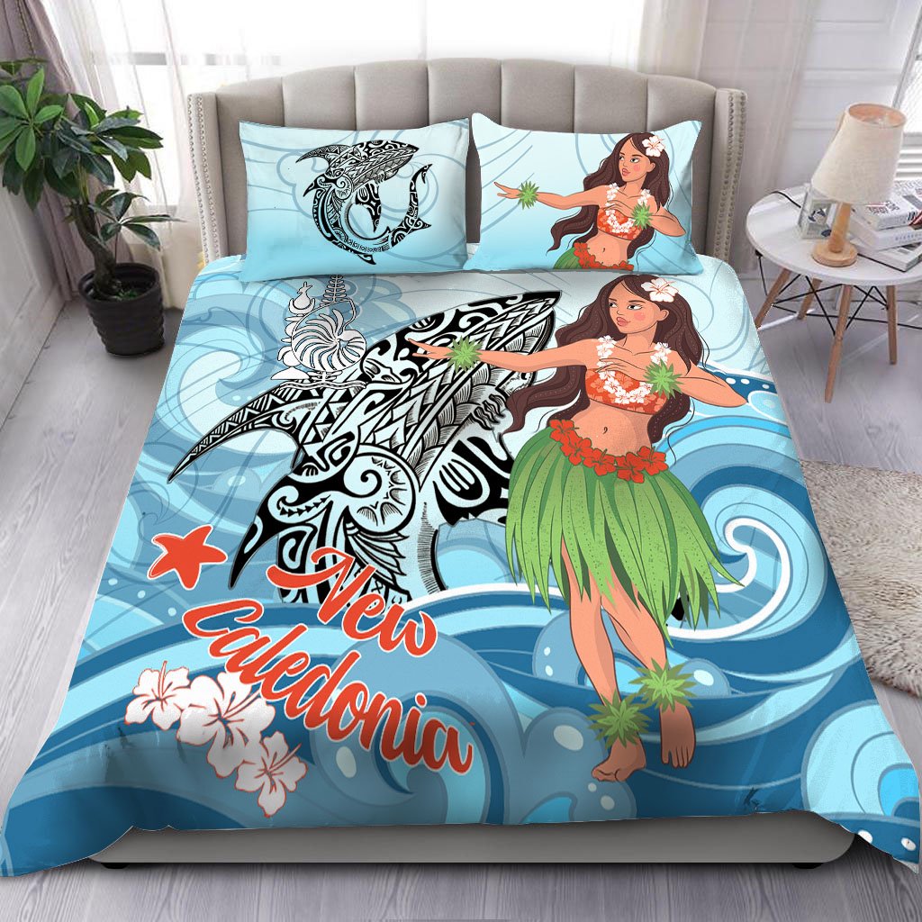New Caledonia Bedding Set - Polynesian Girls With Shark Blue - Polynesian Pride