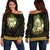 Hawaii Women's Off Shoulder Sweater - Polynesian Gold Patterns Collection Black - Polynesian Pride