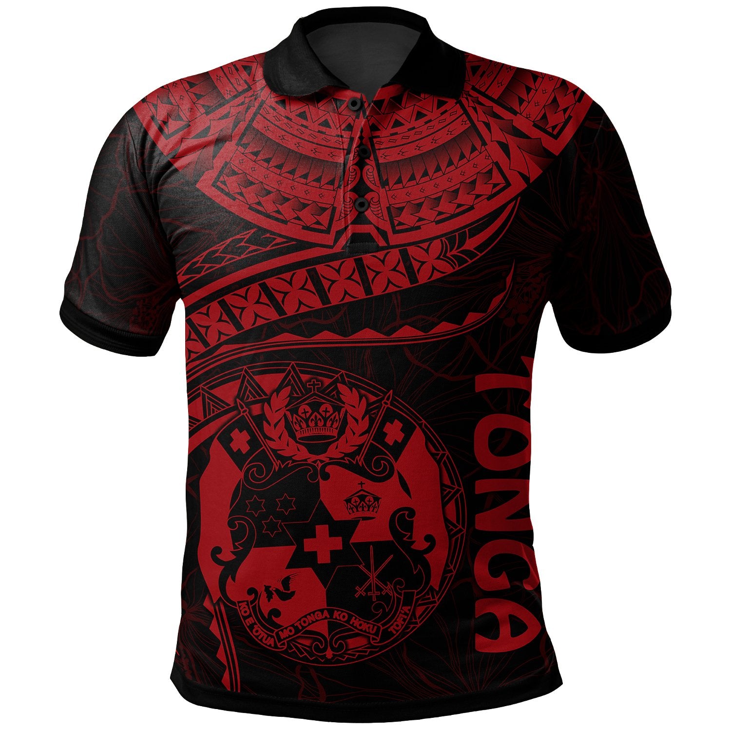 Tonga Polynesian Polo Shirt Tonga Waves (Red) Unisex Black - Polynesian Pride