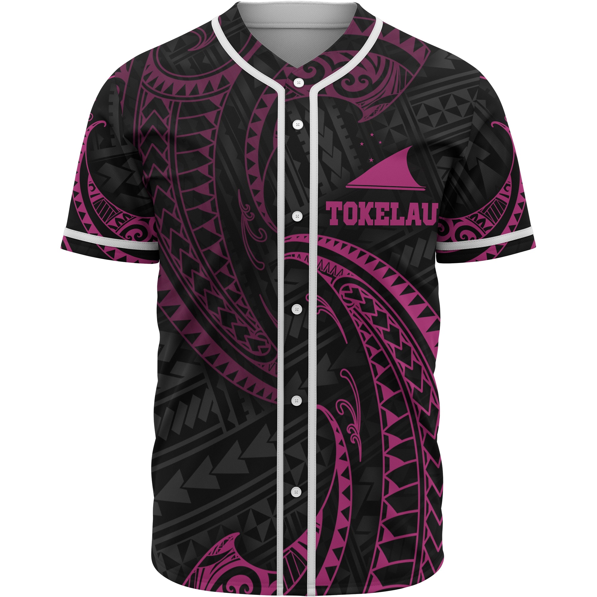 Tokelau Polynesian Baseball Shirt - Pink Tribal Wave Unisex Pink - Polynesian Pride