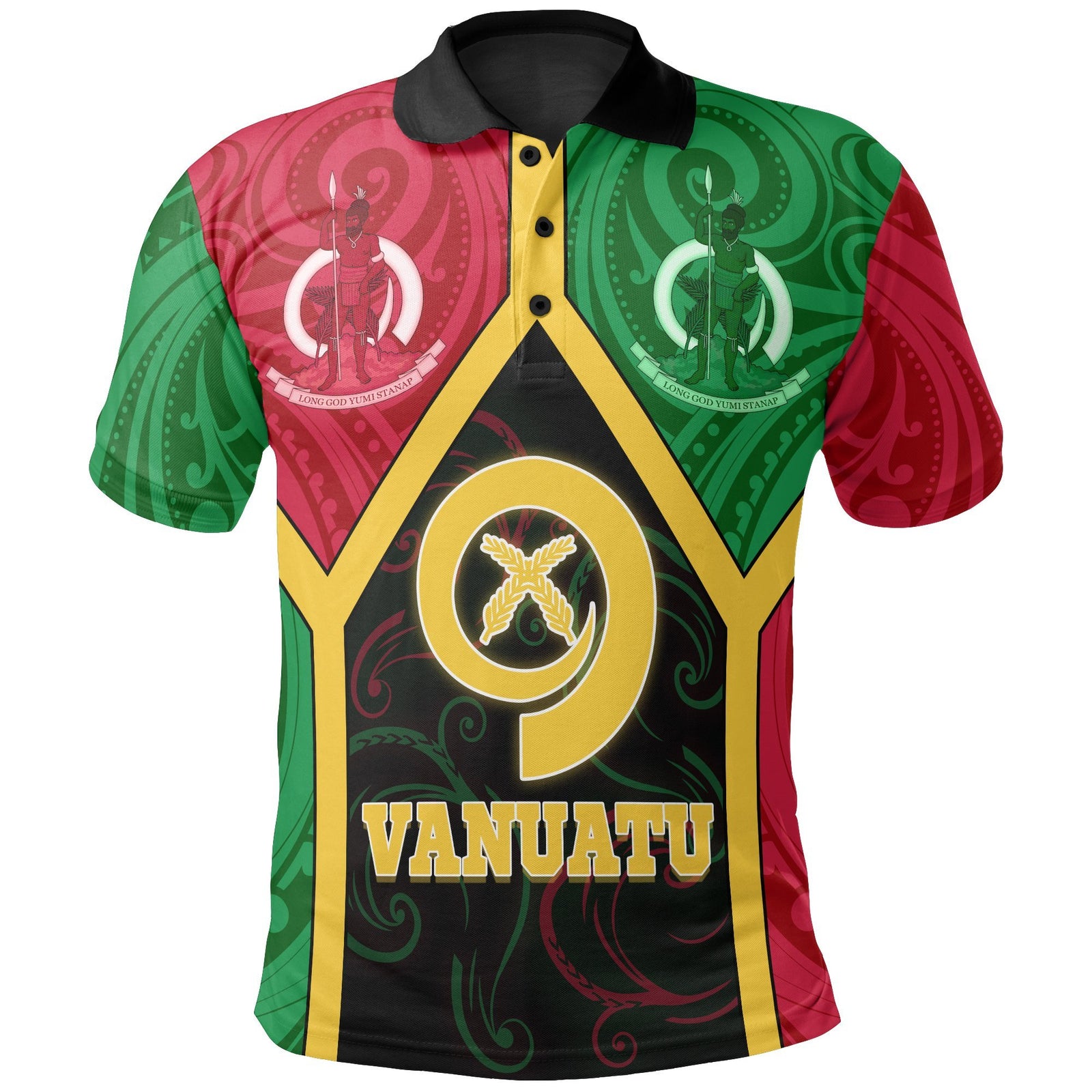 Vanuatu Polynesian Polo Shirt Vanuatu Flag and Coat Of Arms Unisex Black - Polynesian Pride
