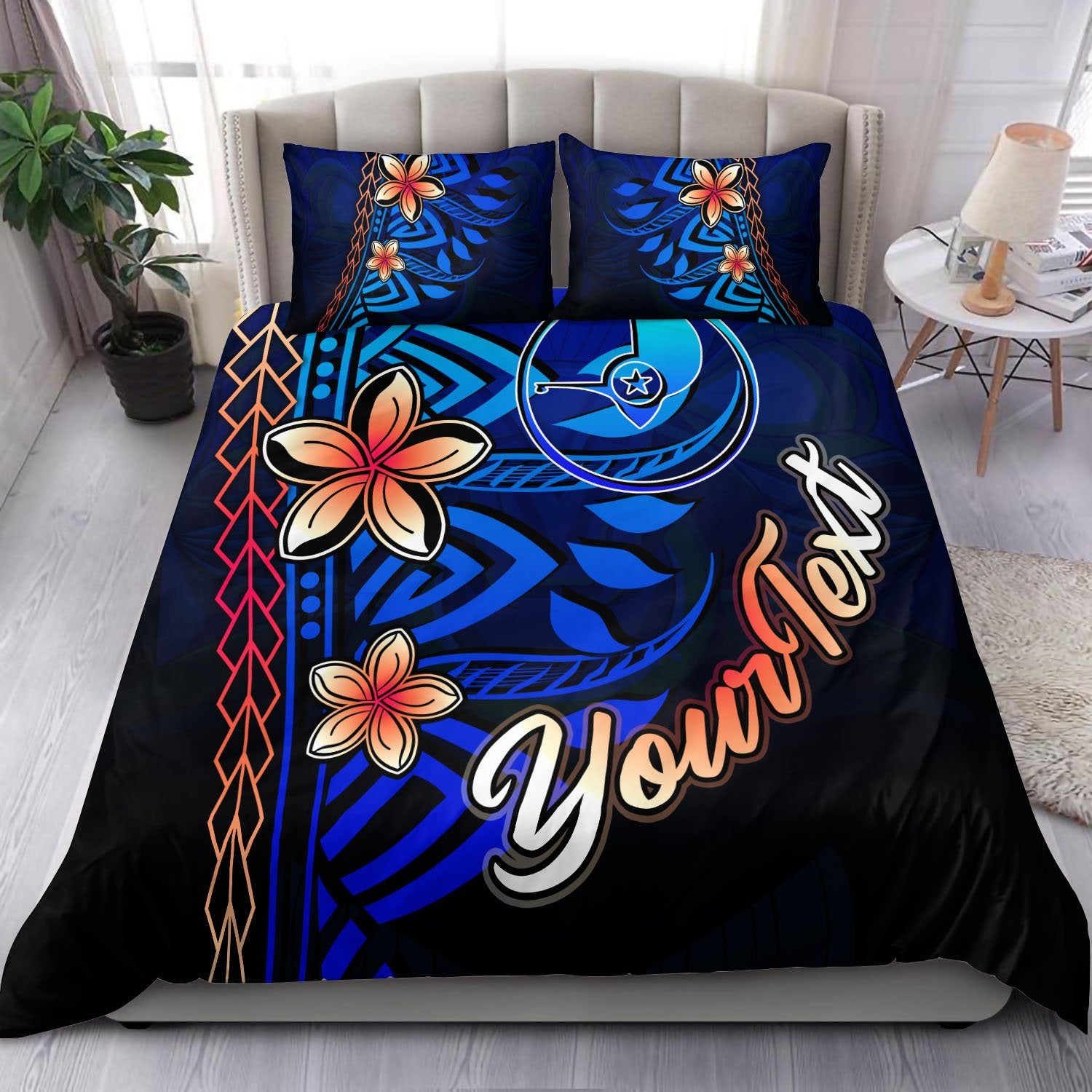 Yap Custom Personalised Bedding Set - Vintage Tribal Mountain Blue - Polynesian Pride