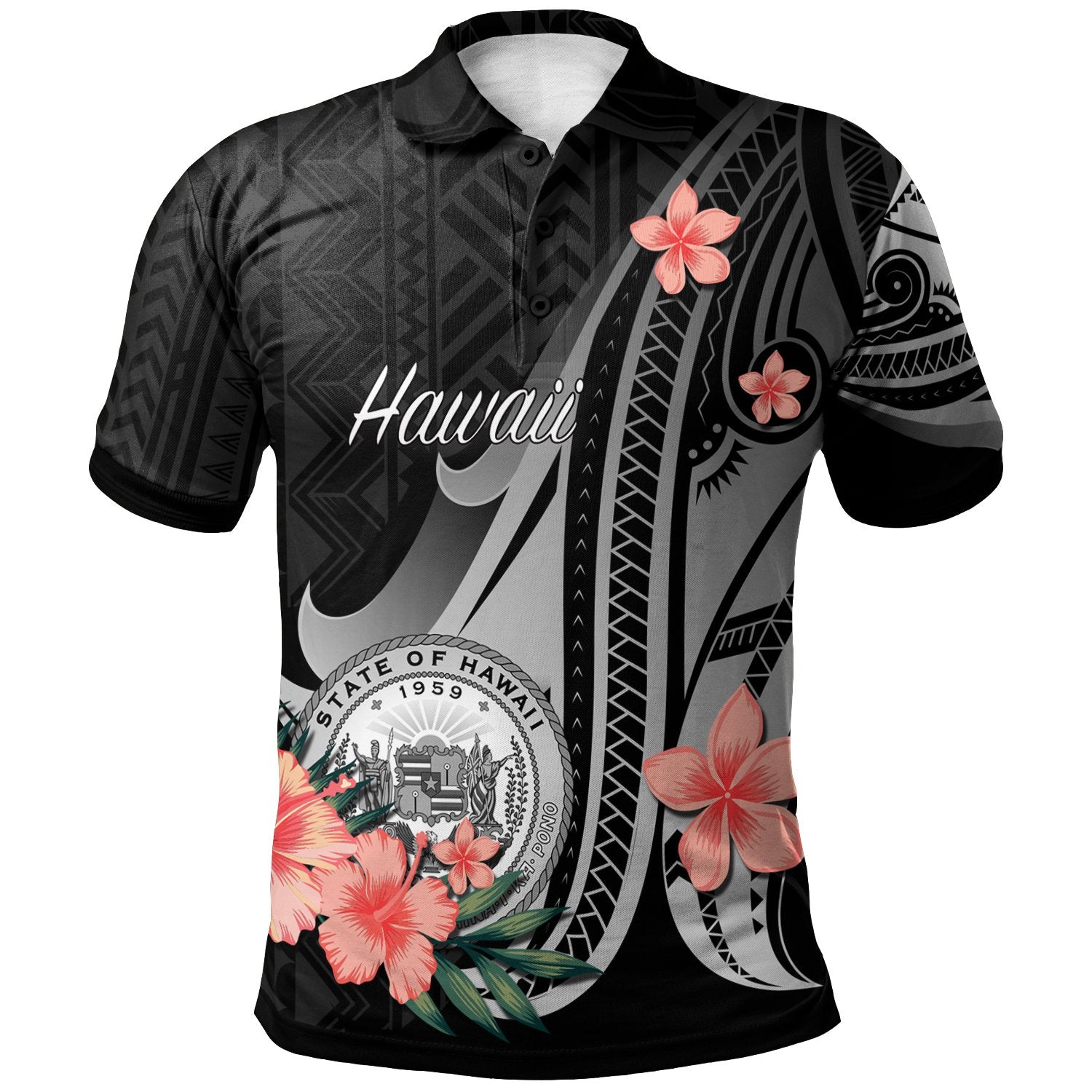 Hawaii Polo Shirt Polynesian Hibiscus Pattern Style Black - Polynesian Pride