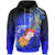 Polynesian Hawaii Hoodie Humpback Whale with Tropical Flowers (Blue) Unisex Blue - Polynesian Pride