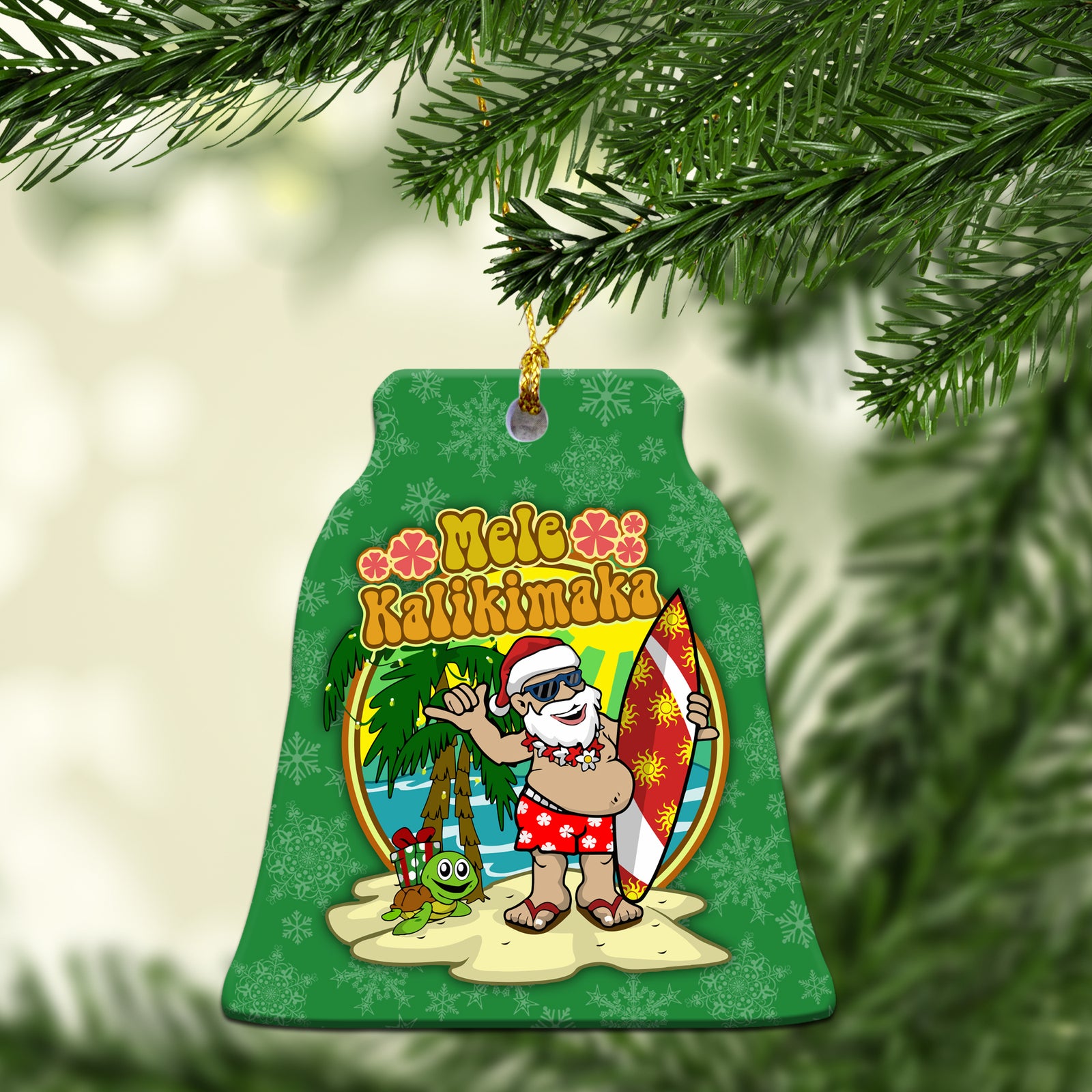 Hawaii Surfer Santa Green Christmas Ornament - LT12 Christmas Tree - Polynesian Pride