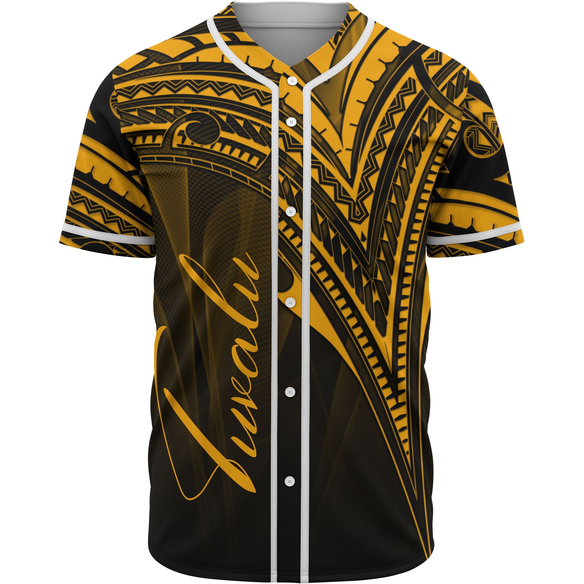 Tuvalu Baseball Shirt - Gold Color Cross Style Unisex Black - Polynesian Pride