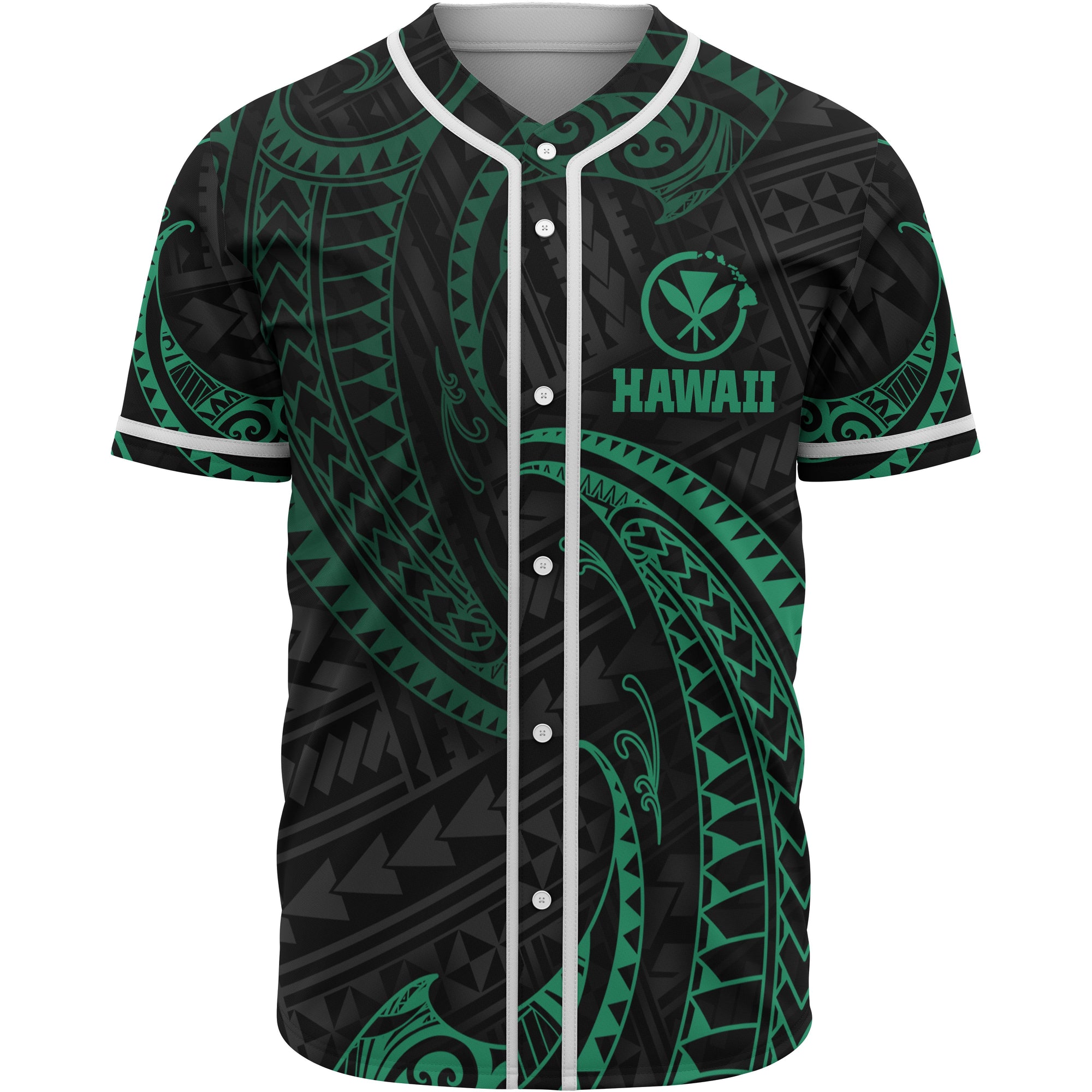 Hawaii Polynesian Baseball Shirt - Green Tribal Wave Unisex Green - Polynesian Pride