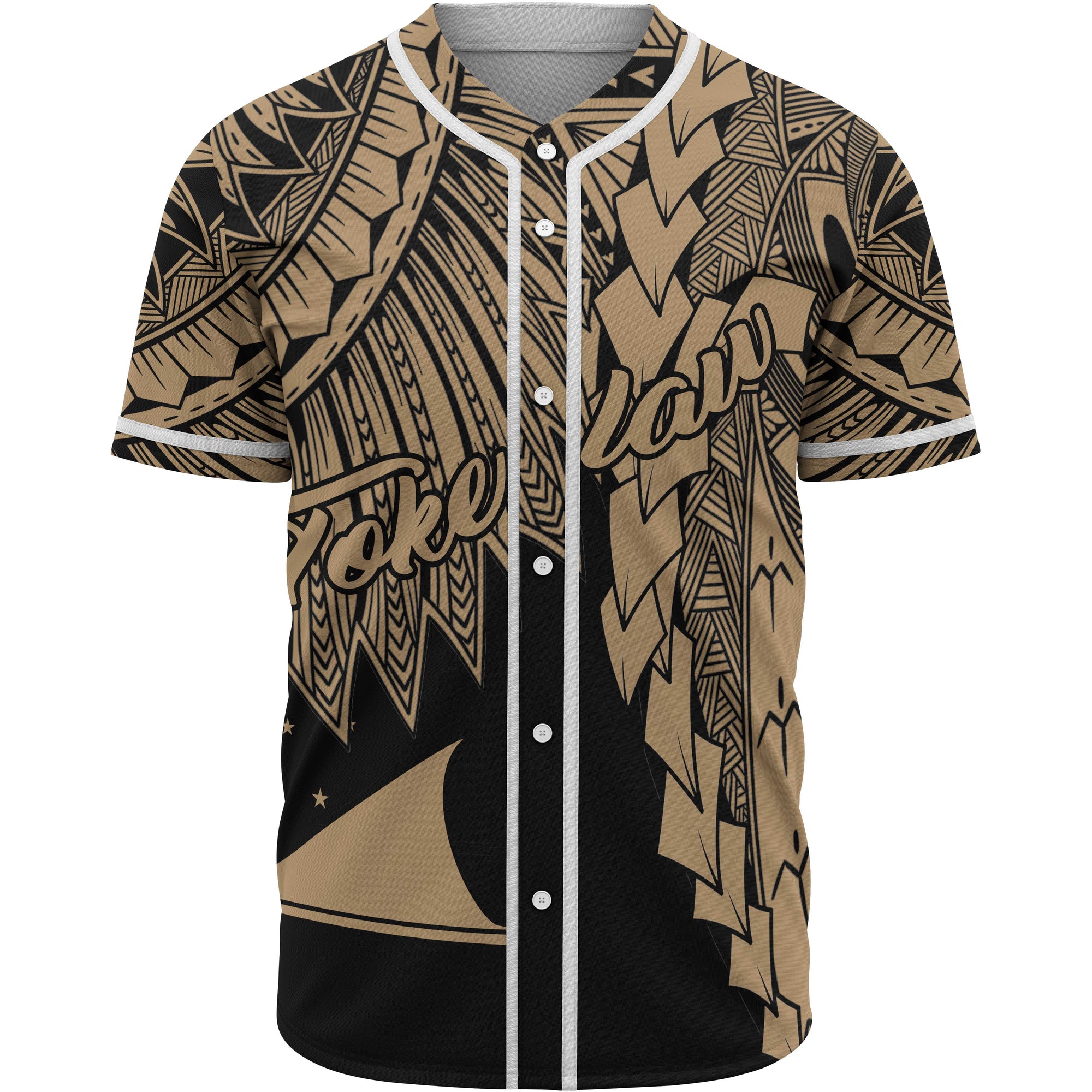 Tokelau Polynesian Baseball Shirt - Tribal Wave Tattoo Gold Unisex Gold - Polynesian Pride