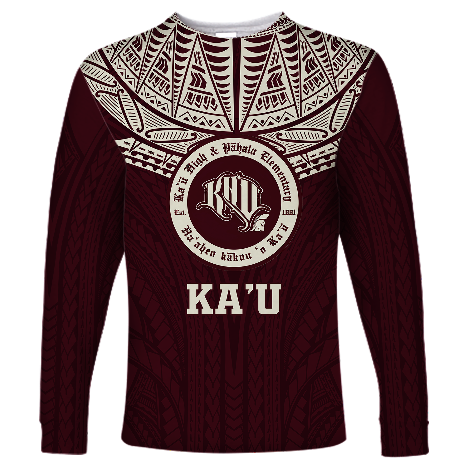 Hawaii Kau High & Pahala Elementary School Pride Long Sleeve Shirt - LT12 Unisex Red - Polynesian Pride