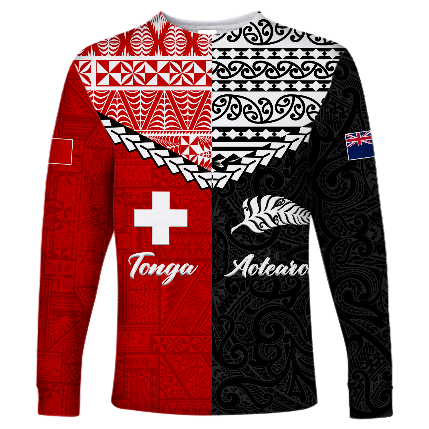 Tonga Combine New Zealand Maori Aotearoa Heritage Long Sleeve Shirt - LT12 Unisex Red - Polynesian Pride