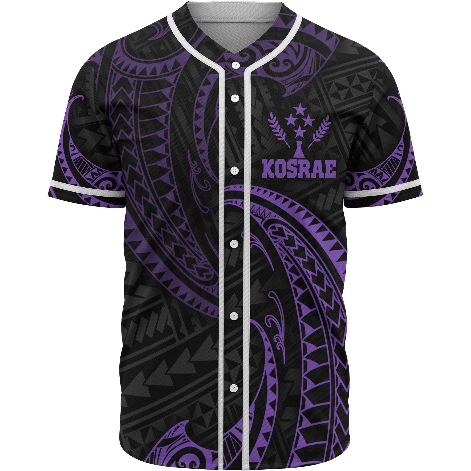 Kosrae Polynesian Baseball Shirt - Purple Tribal Wave Unisex Purple - Polynesian Pride