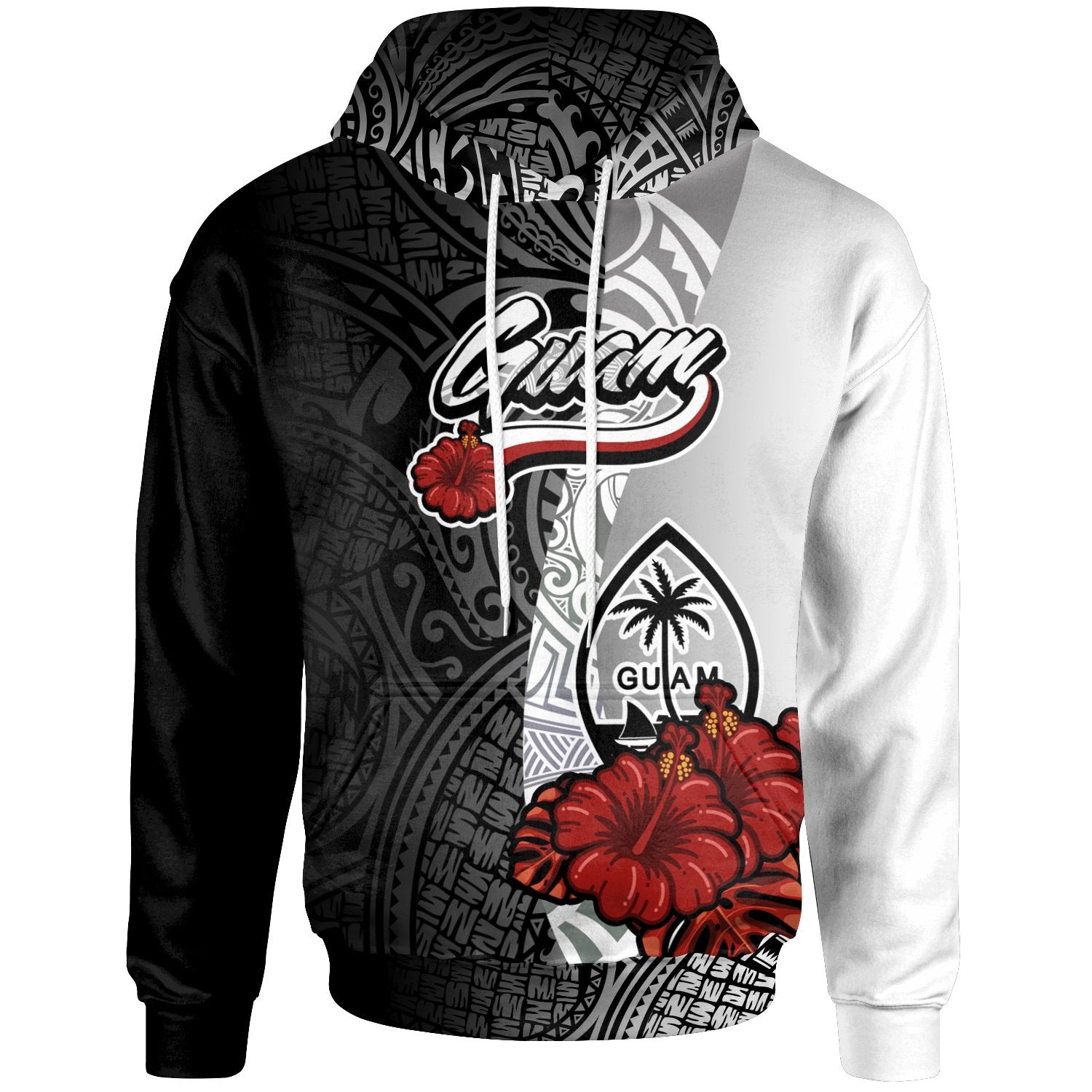 Guam Polynesian Hoodie Coat of Arm With Hibiscus White Unisex White - Polynesian Pride