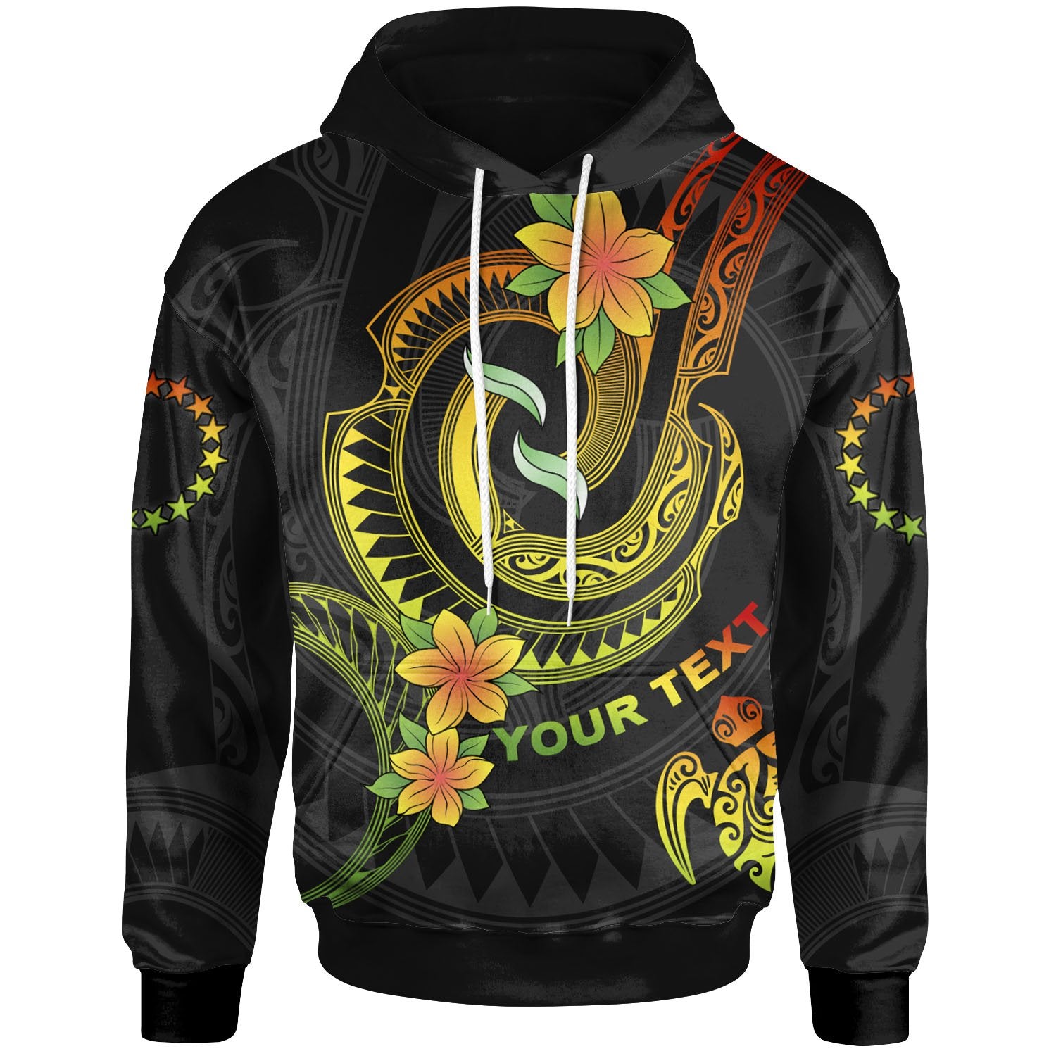 Cook Islands Custom Hoodie Reggae Plumeria Flowers with Spiral Patterns Unisex Reggae - Polynesian Pride