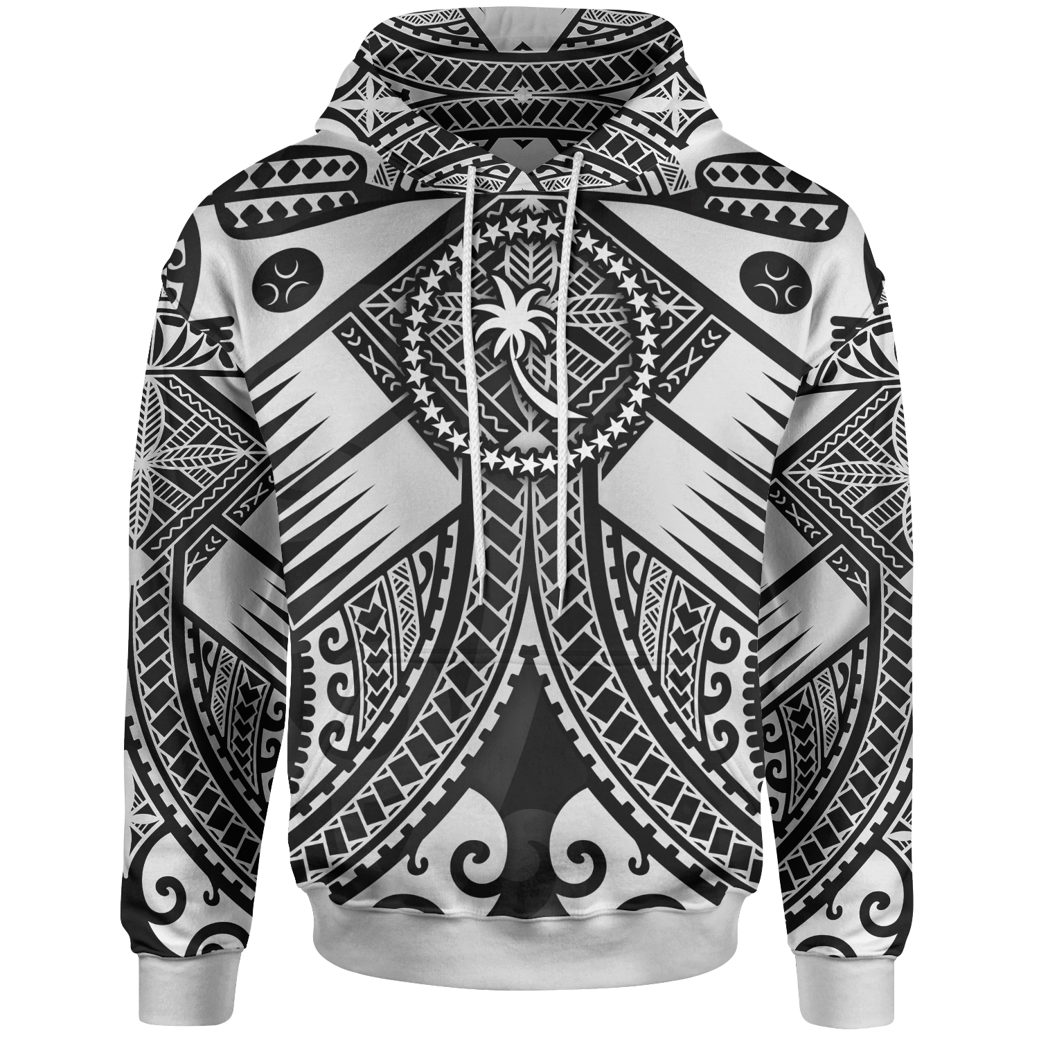 Chuuk Hoodie White Seal with Polynesian Tattoo Unisex White - Polynesian Pride