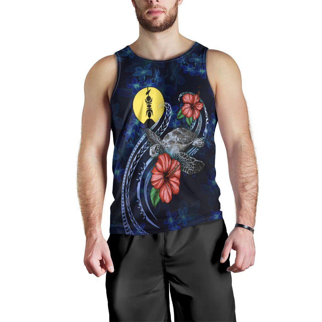 New Caledonia Polynesian Men Tank Top - Blue Turtle Hibiscus - Polynesian Pride