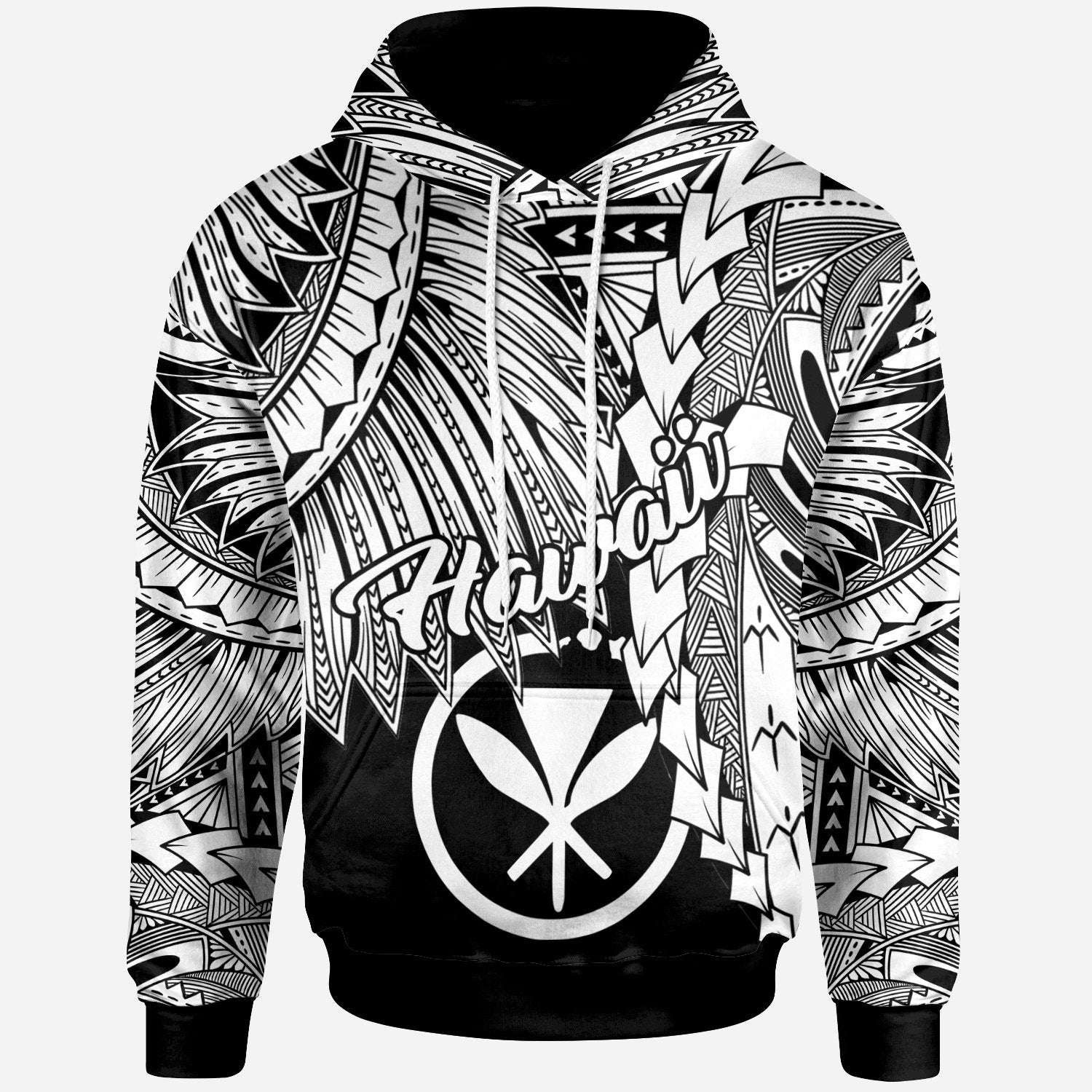 Polynesian Hawaii Hoodie Tribal Wave Tattoo White Unisex White - Polynesian Pride