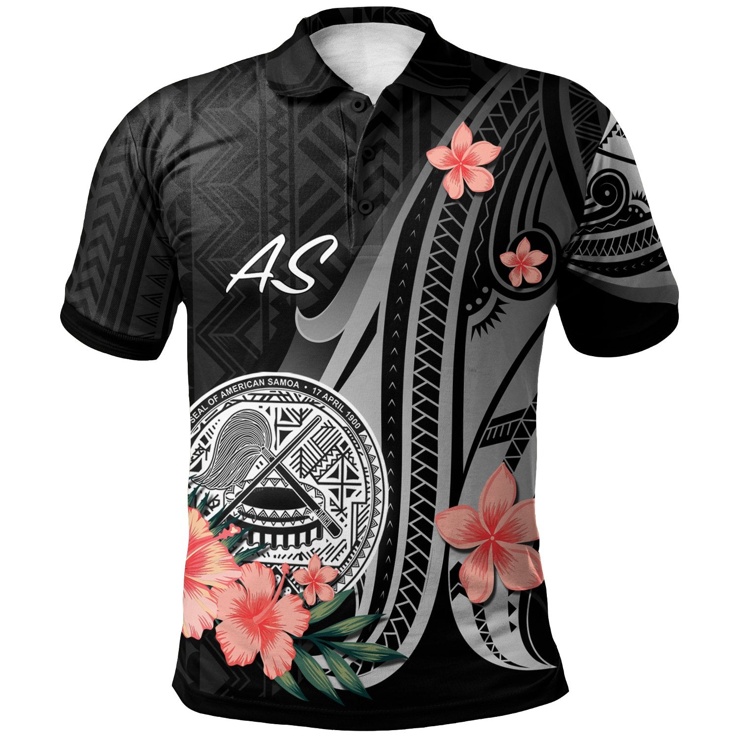 American Samoa Polo Shirt Polynesian Hibiscus Pattern Style Unisex Black - Polynesian Pride