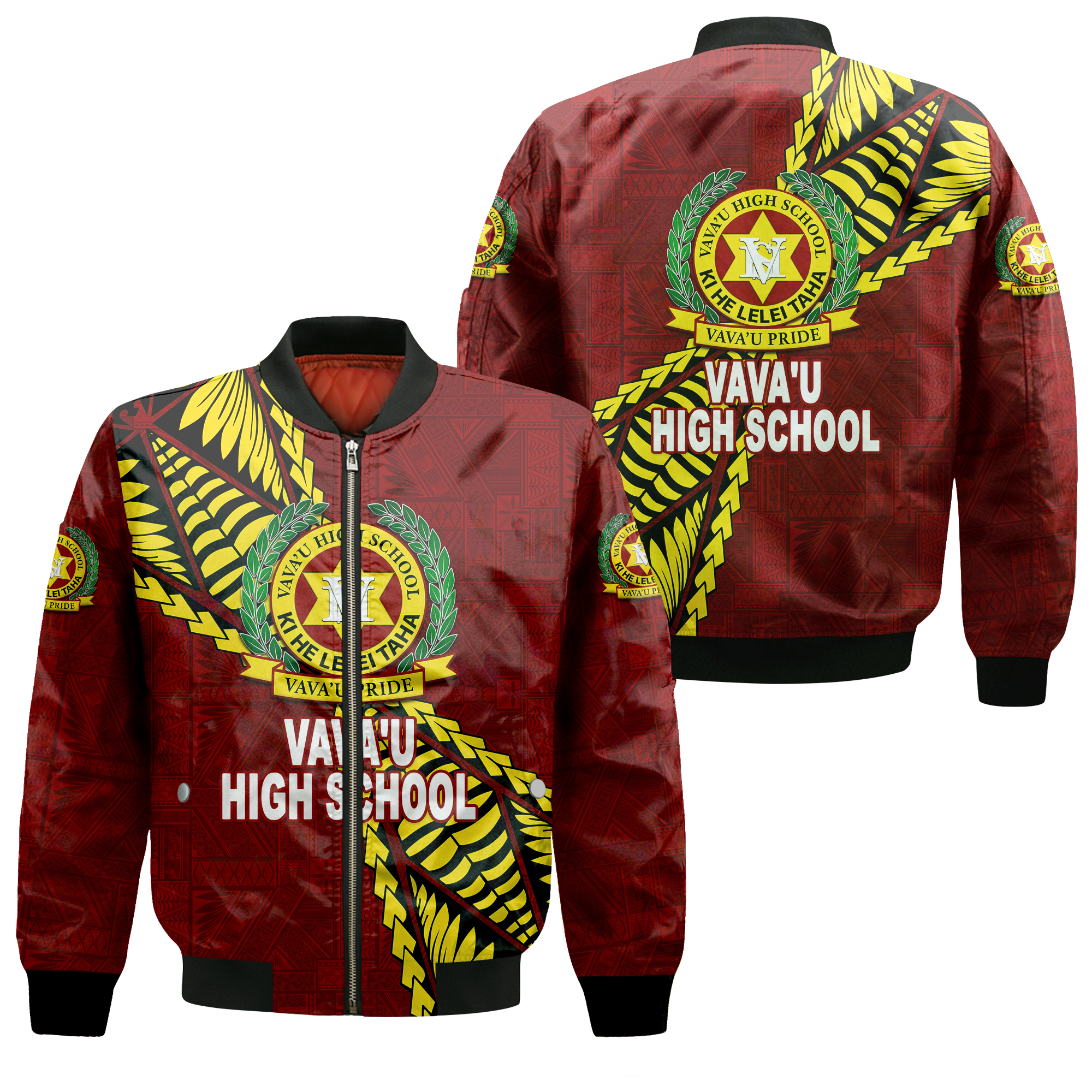 Tonga Vava'u High School Tongan Patterns Bomber Jacket - LT12 Bomber Jacket Red - Polynesian Pride