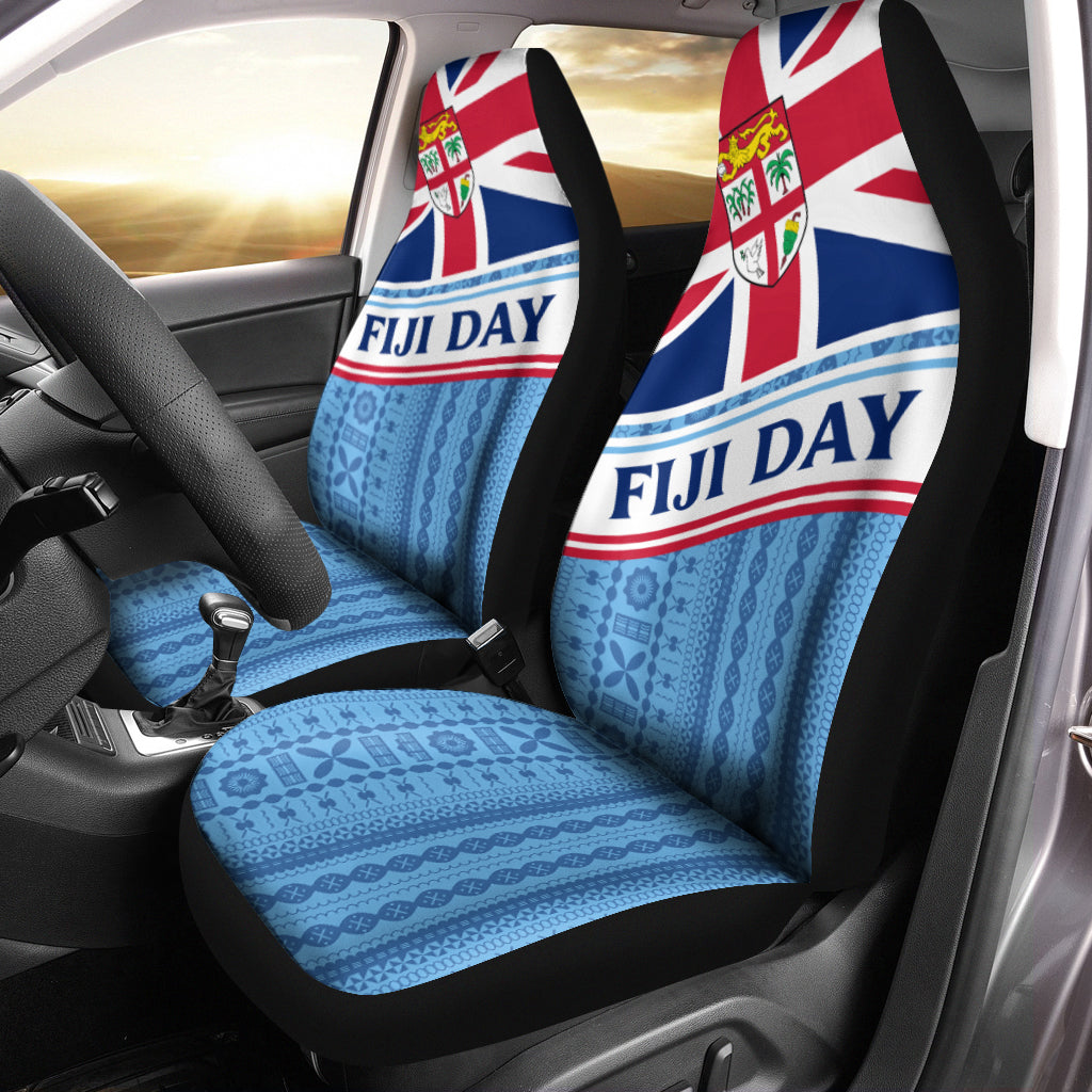 Fiji Day Car Seat Covers - Tapa Pattern With Flag - LT12 Universal Fit Blue - Polynesian Pride