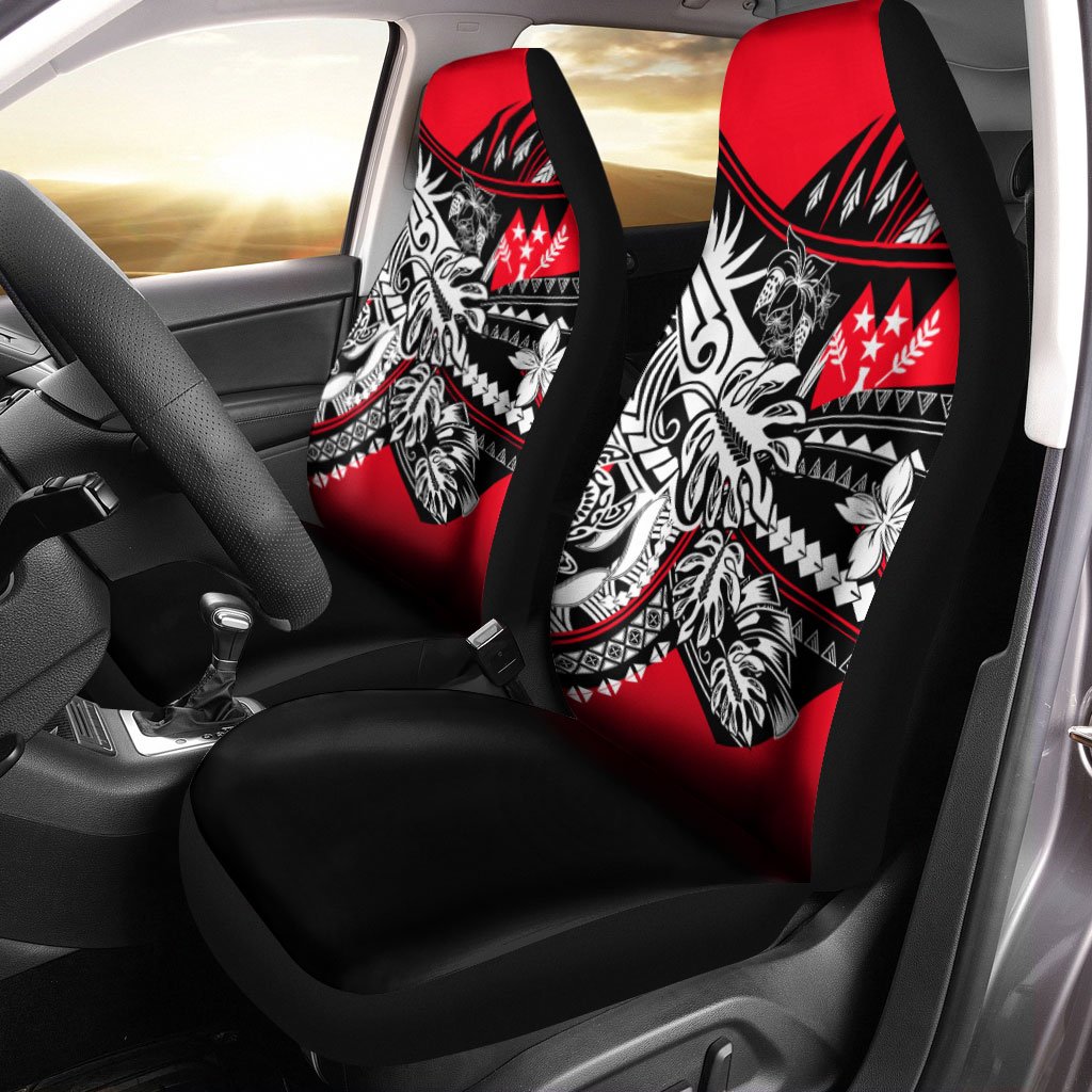 Kosrae State Car Seat Cover - Tribal Jungle Pattern Universal Fit Black - Polynesian Pride