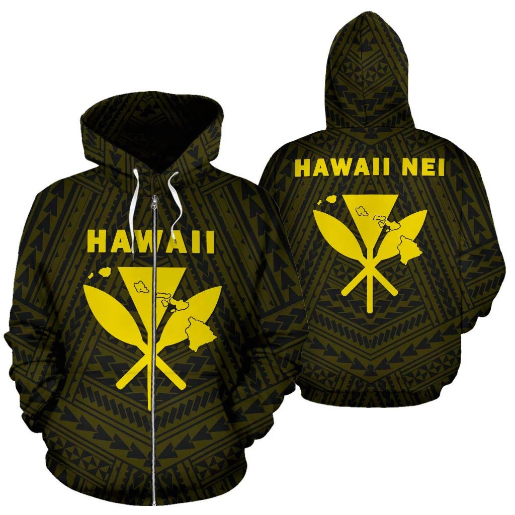 Hawaii Kanaka Polynesian Zip up Hoodie Yellow Unisex Yellow - Polynesian Pride