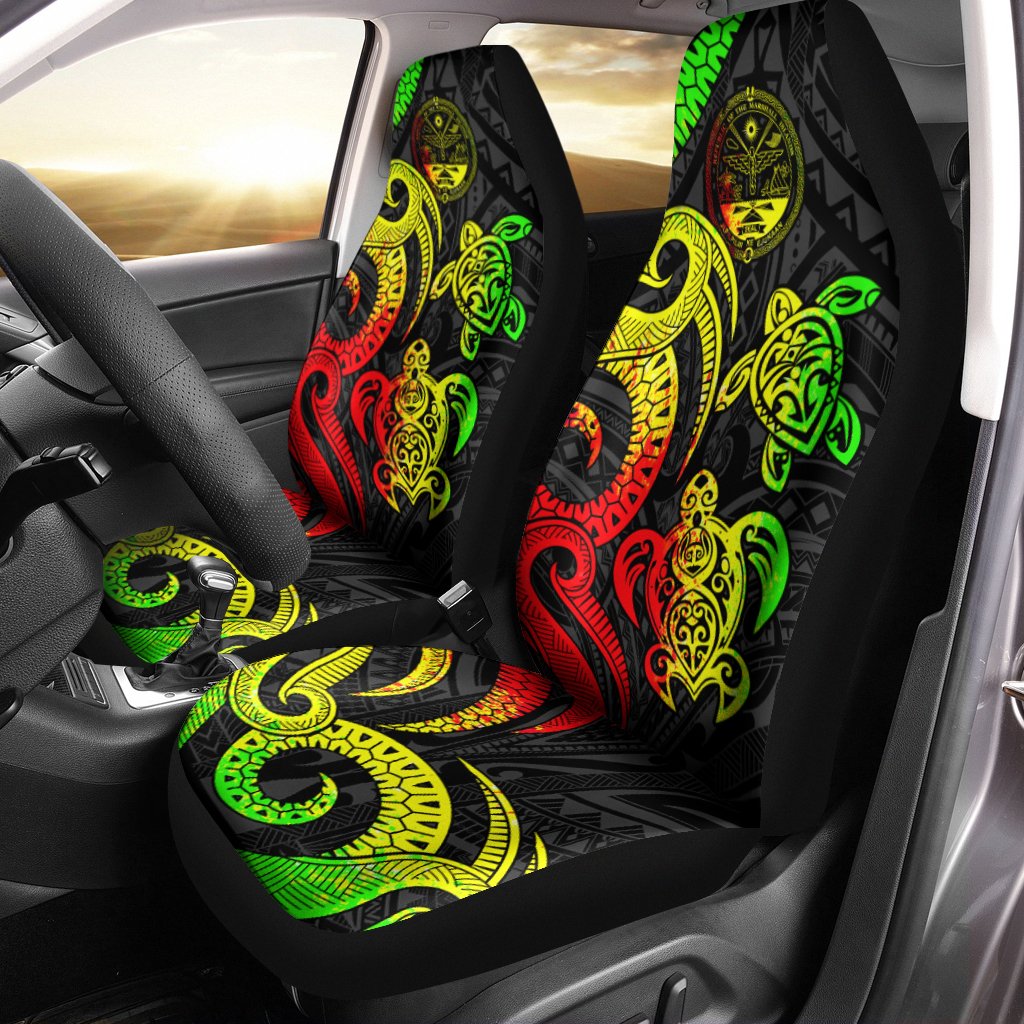 Marshall Islands Car Seat Covers - Reggae Tentacle Turtle Crest Universal Fit Reggae - Polynesian Pride