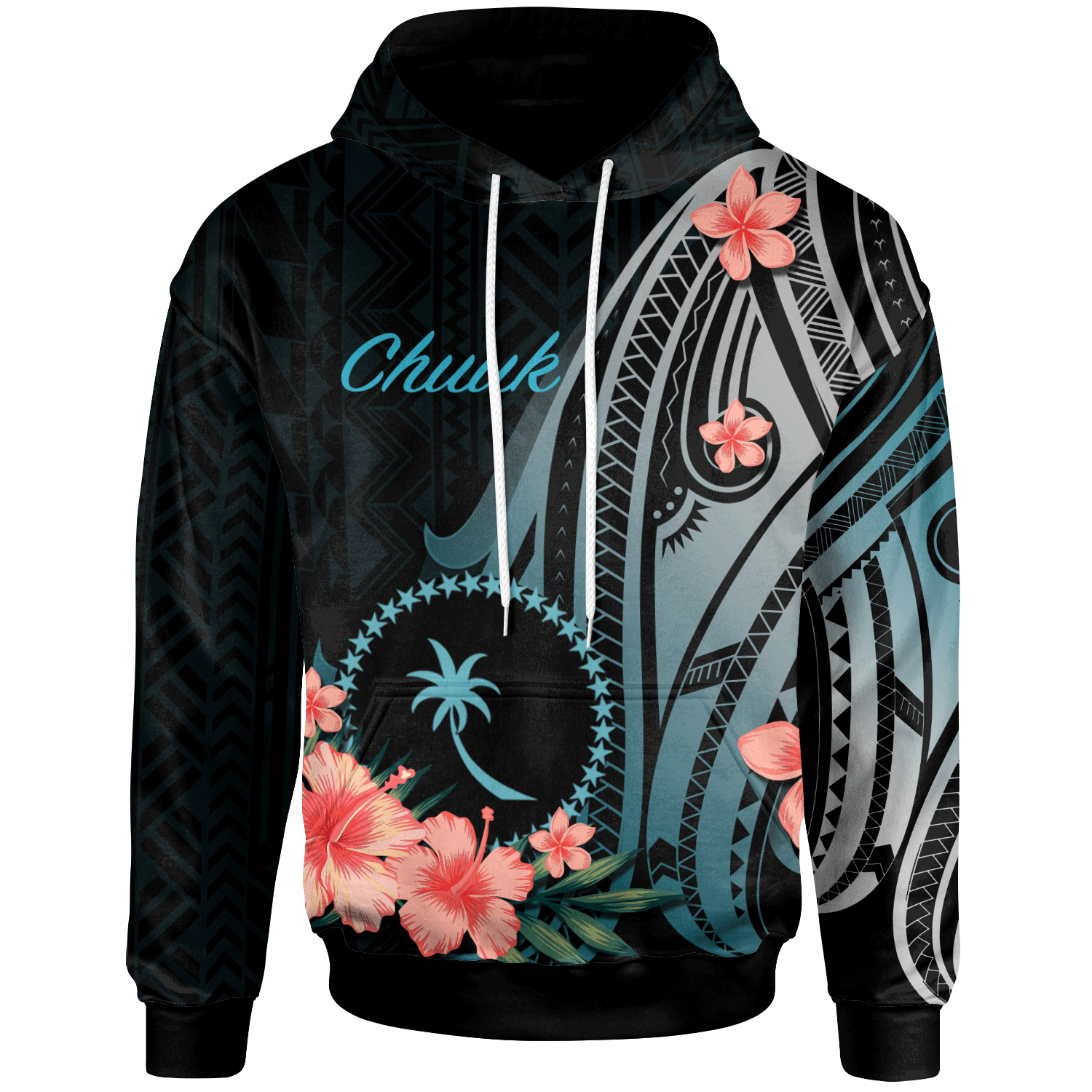 Chuuk Hoodie Turquoise Polynesian Hibiscus Pattern Style Unisex Turquoise - Polynesian Pride