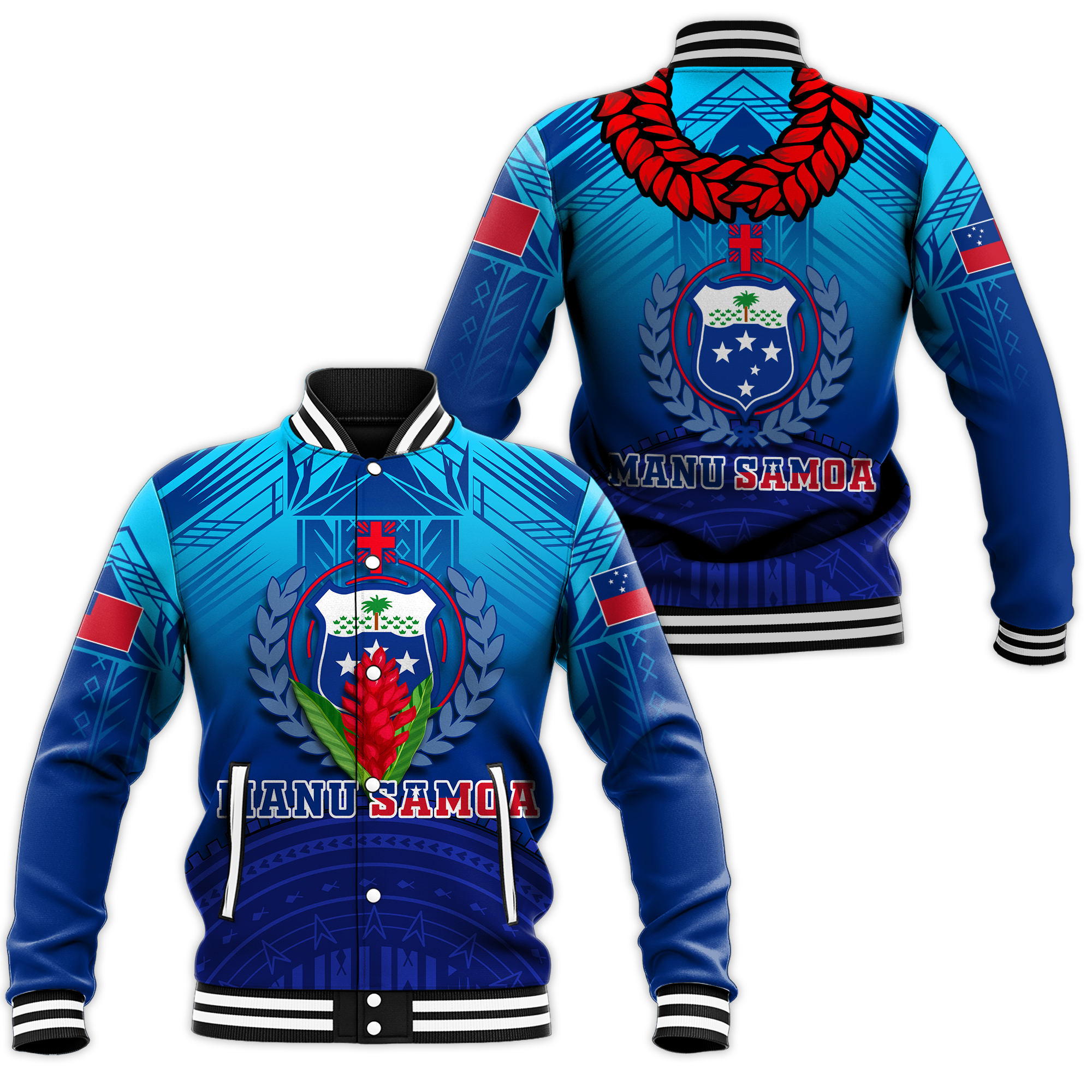 Manu Samoa Legend Baseball Jacket - LT12 Unisex Blue - Polynesian Pride