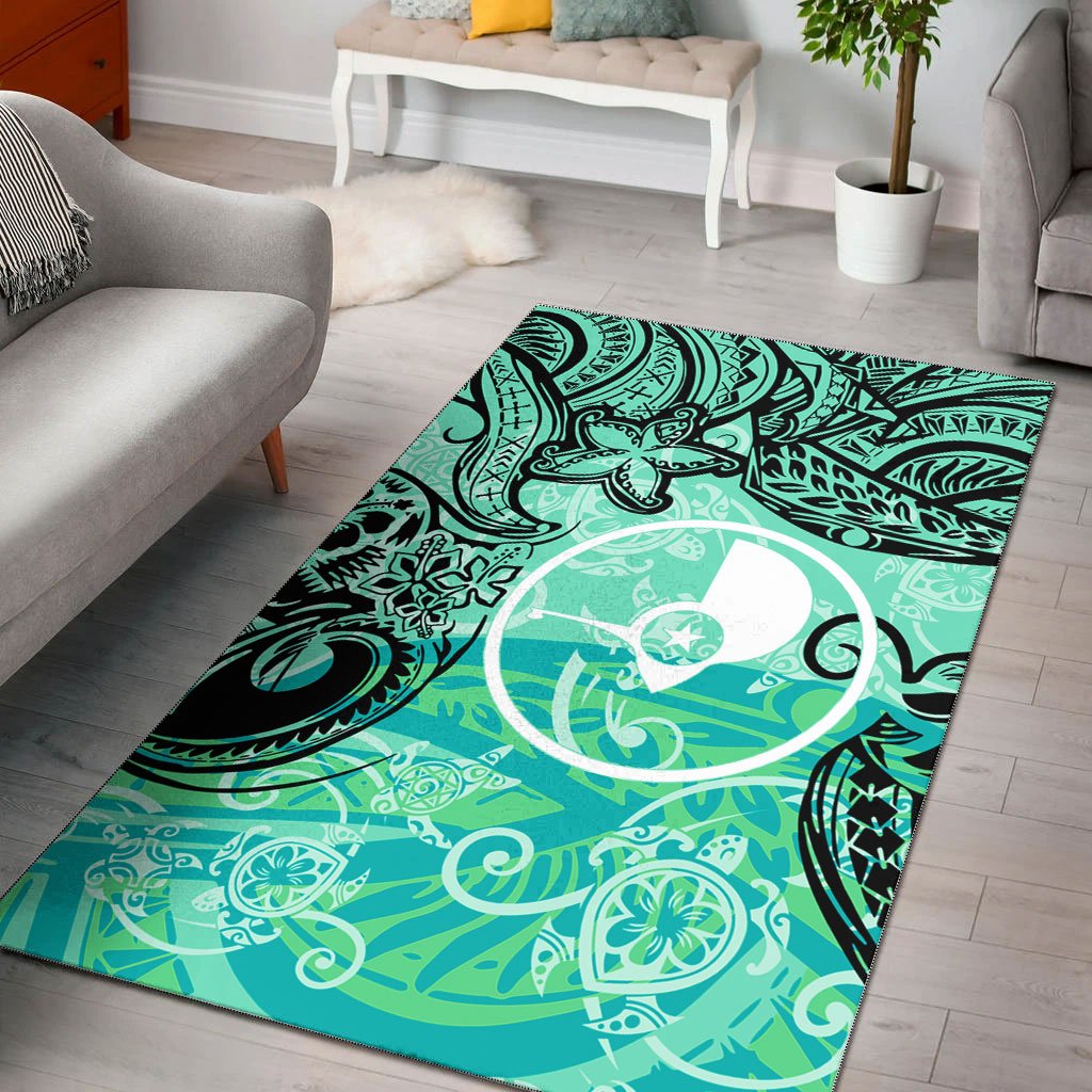 Yap Area Rug - Vintage Floral Pattern Green Color Green - Polynesian Pride