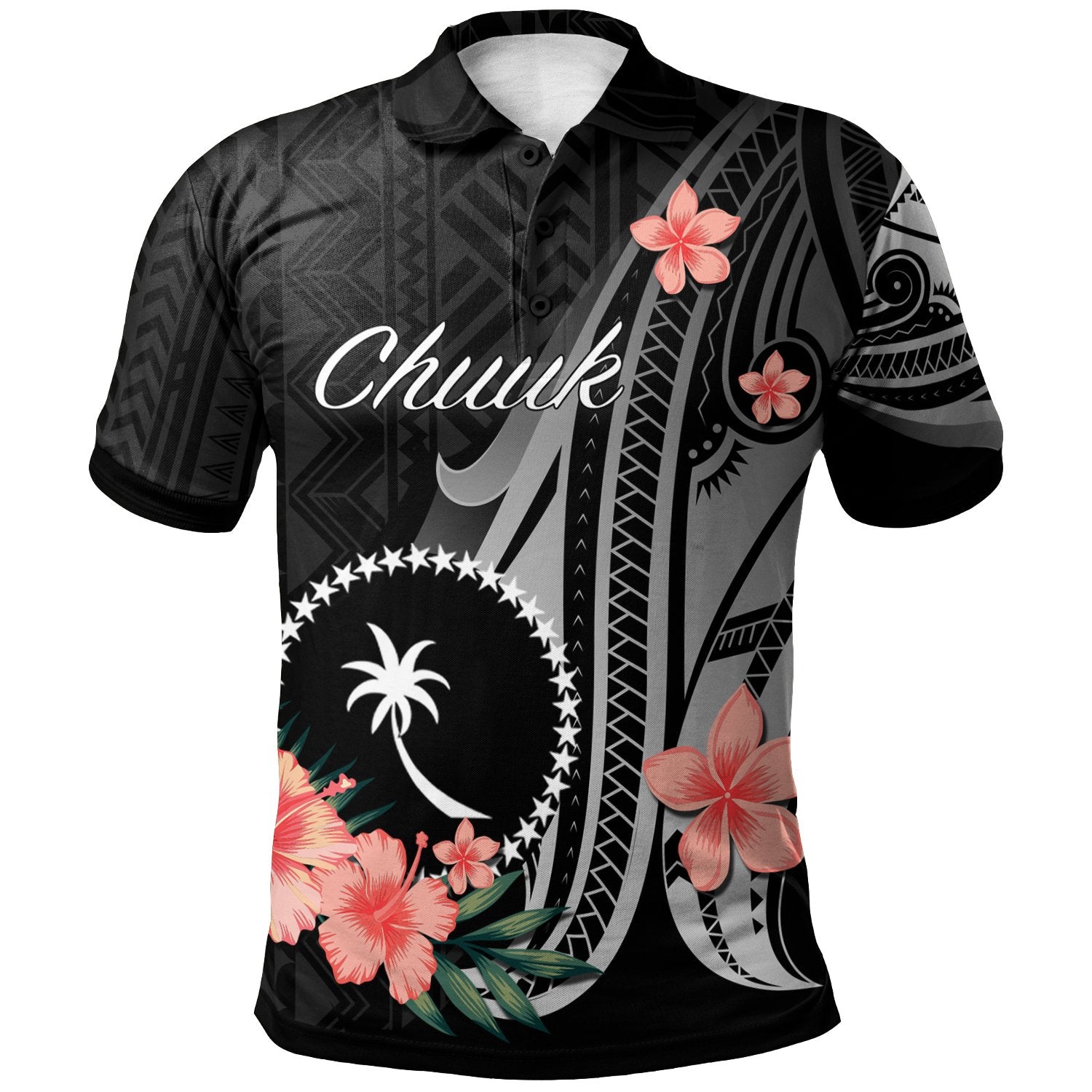 Chuuk of Micronesia Polo Shirt Polynesian Hibiscus Pattern Style Unisex Black - Polynesian Pride