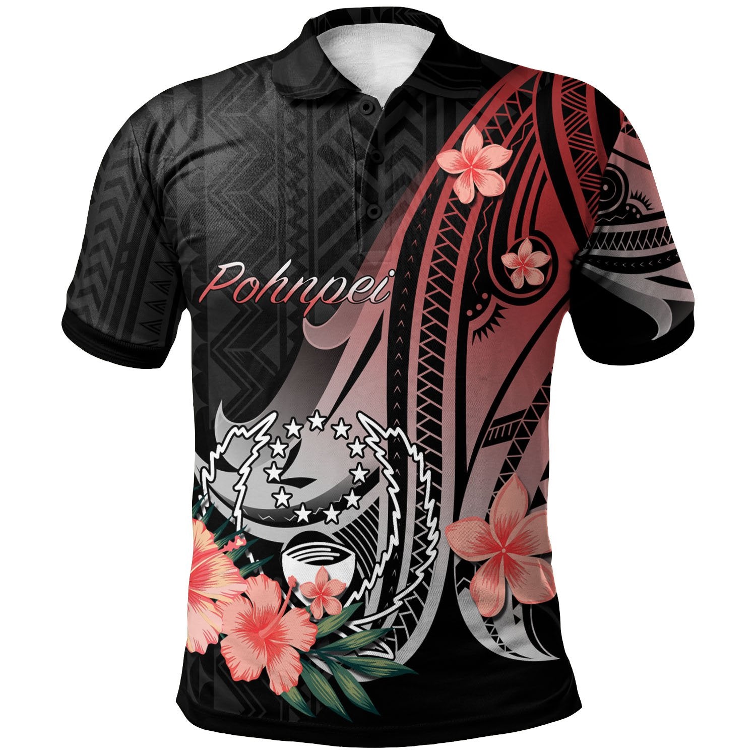 Pohnpei Polo Shirt Red Polynesian Hibiscus Pattern Style Unisex Red - Polynesian Pride