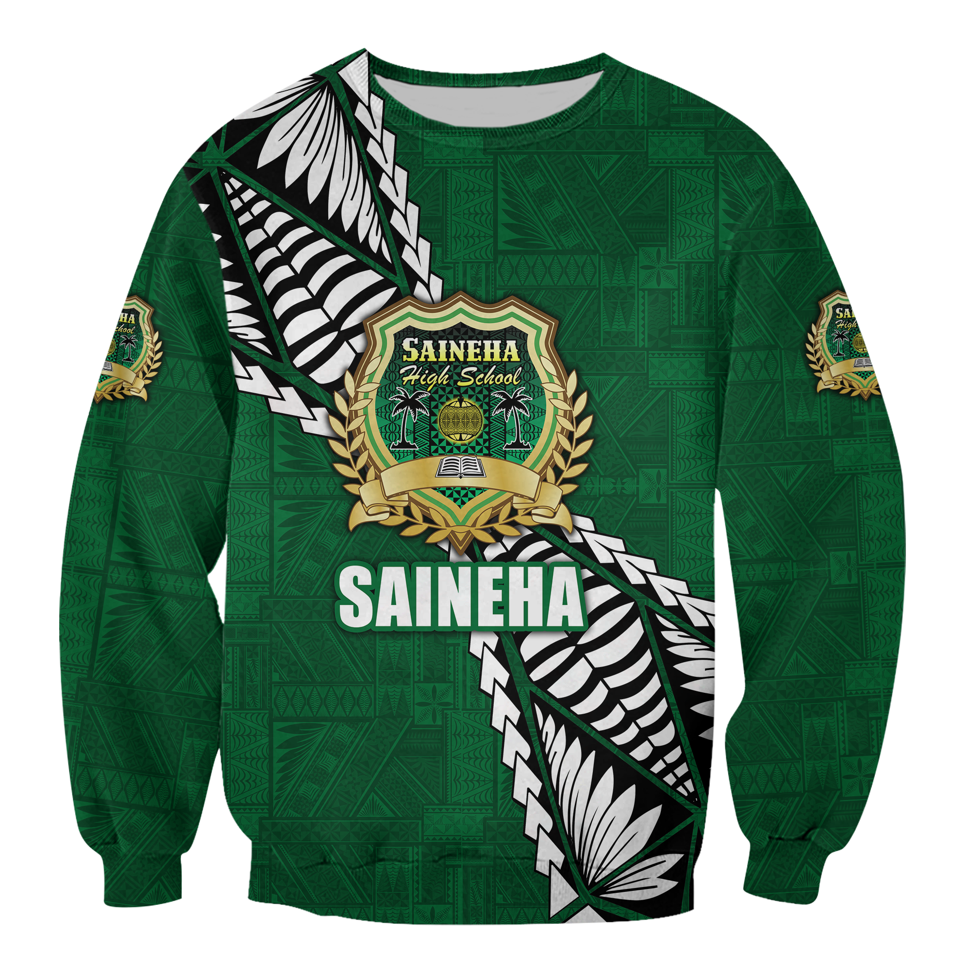 Tonga Saineha High School Tongan Patterns Sweatshirt - LT12 Unisex Green - Polynesian Pride