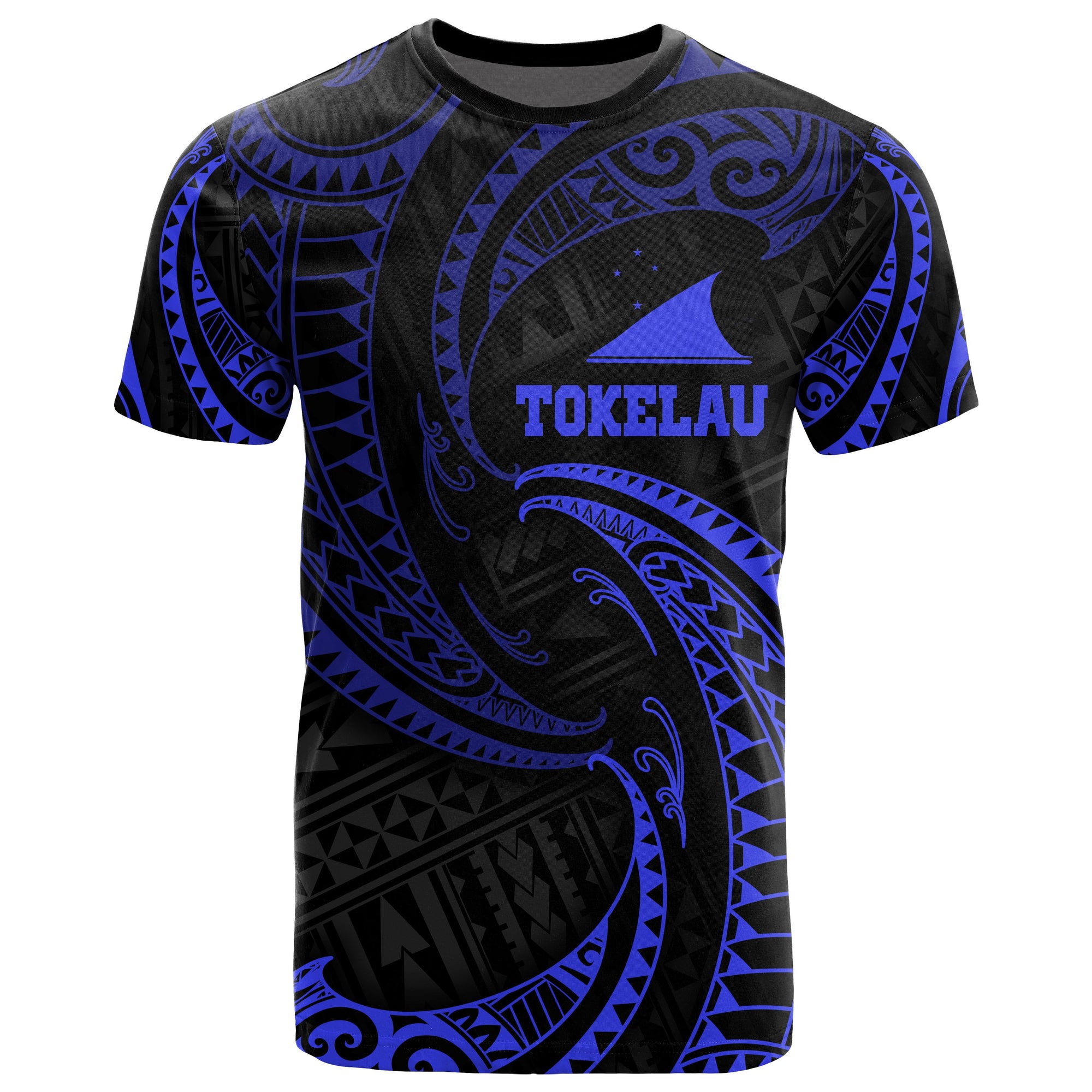 Tokelau Polynesian All Over T Shirt Blue Tribal Wave Unisex Blue - Polynesian Pride