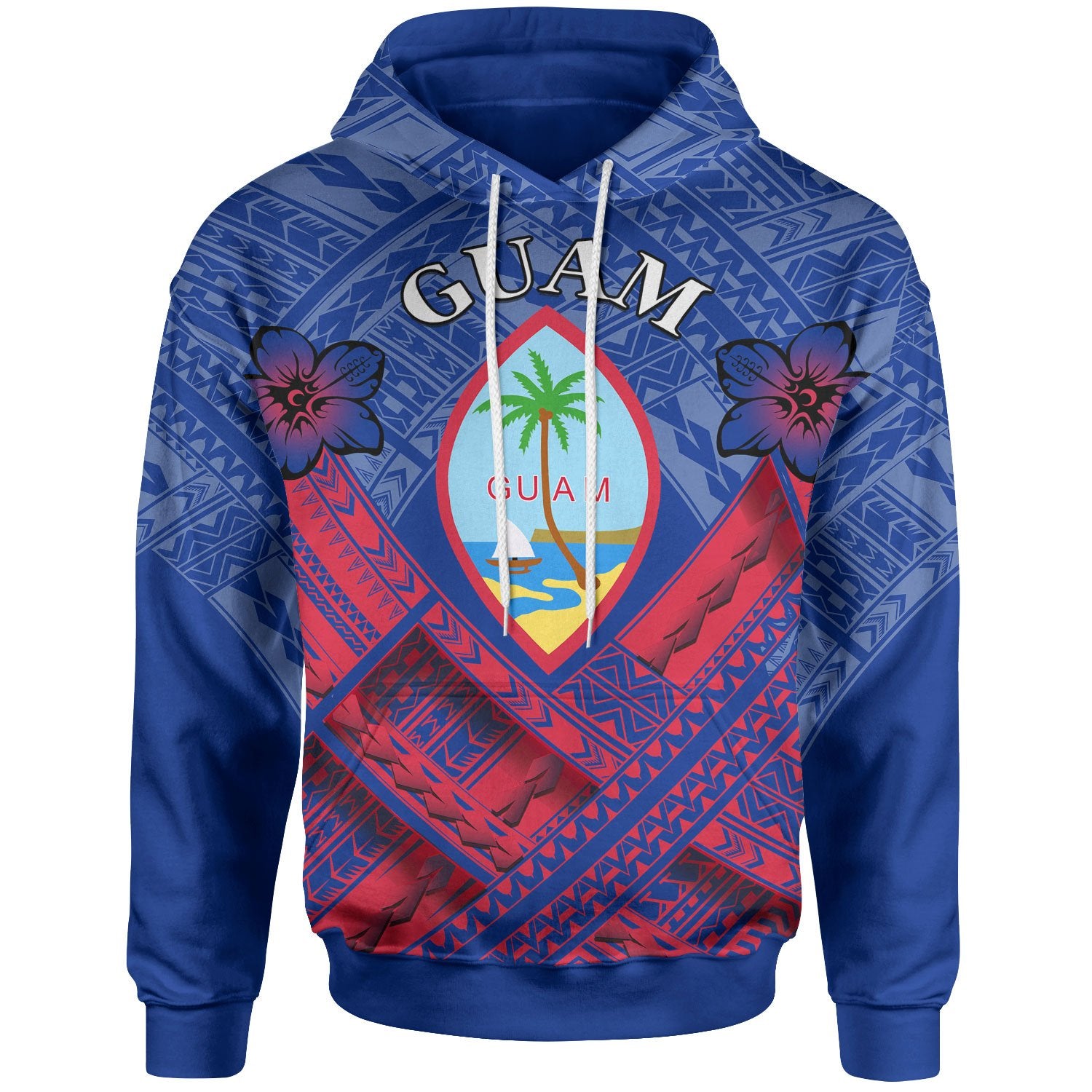 Guam Polynesian Hoodie Guam Flag Camisole Hibiscus Style Unisex Red - Polynesian Pride