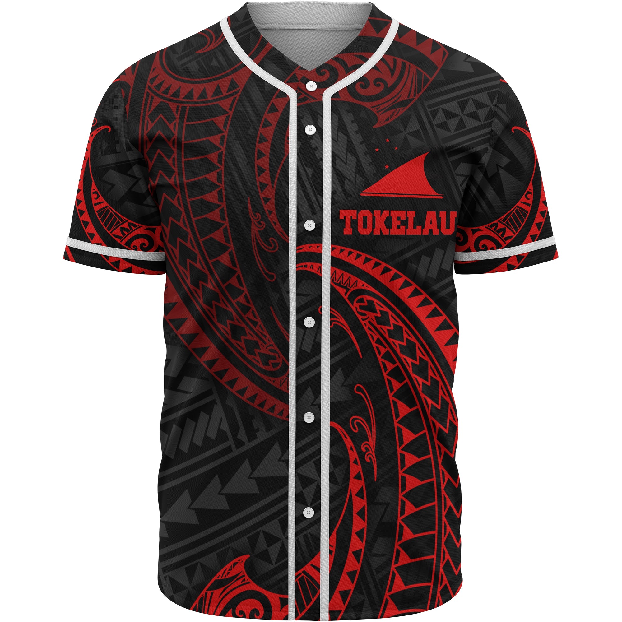 Tokelau Polynesian Baseball Shirt - Red Tribal Wave Unisex Red - Polynesian Pride