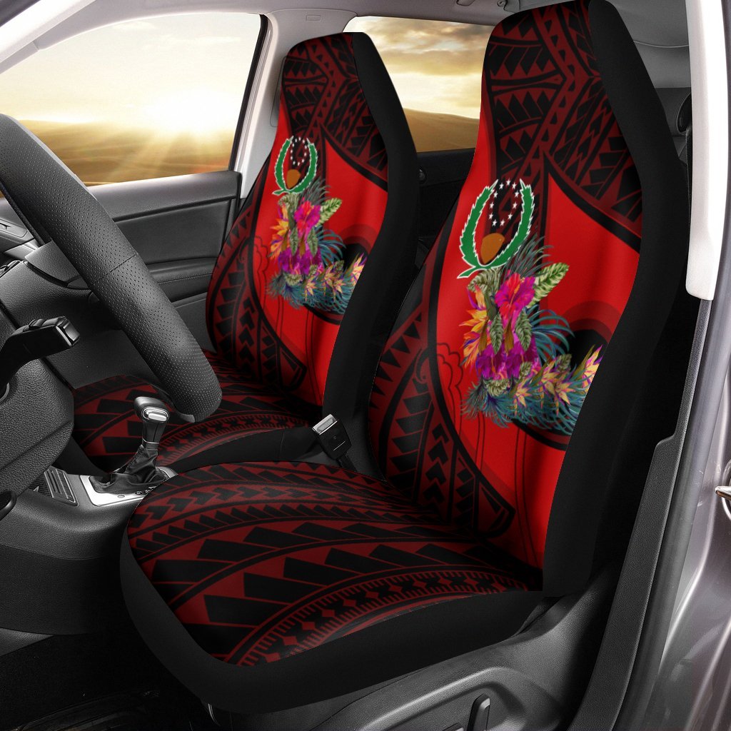 Pohnpei Car Seat Covers - Polynesian Hook And Hibiscus (Red) Universal Fit Reggae - Polynesian Pride