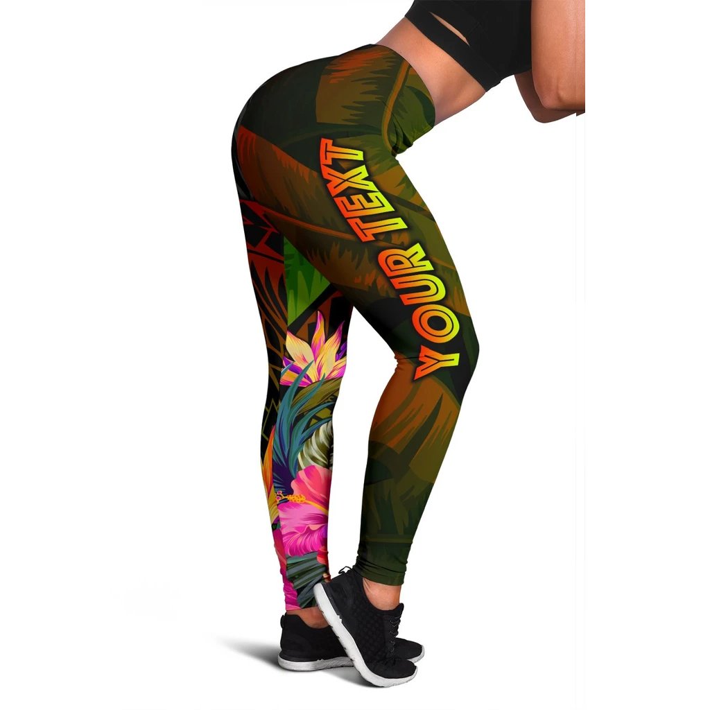 Polynesian Hawaii Kanaka Maoli Polynesian Personalised Women's Leggings - Hibiscus and Banana Leaves Reggae - Polynesian Pride