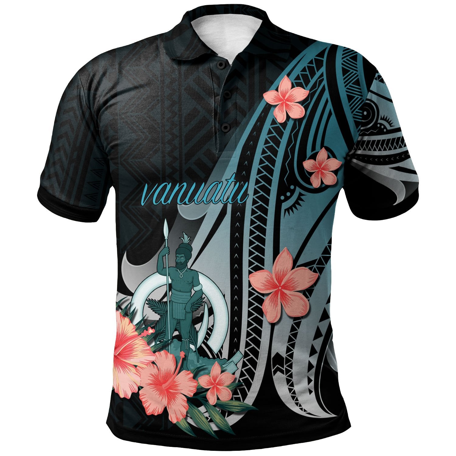 Vanuatu Polo Shirt Turquoise Polynesian Hibiscus Pattern Style Unisex Turquoise - Polynesian Pride