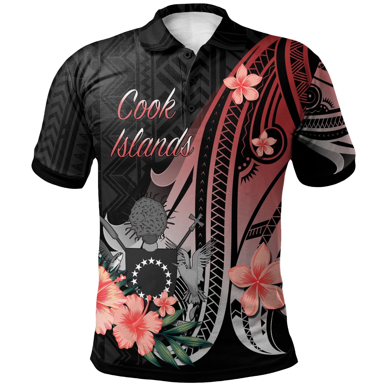 Cook Islands Polo Shirt Red Polynesian Hibiscus Pattern Style Unisex Red - Polynesian Pride