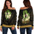 Vanuatu Women's Off Shoulder Sweater - Polynesian Gold Patterns Collection Black - Polynesian Pride