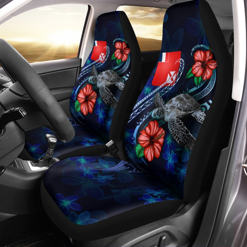 Wallis and Futuna Polynesian Car Seat Covers - Blue Turtle Hibiscus Universal Fit Blue - Polynesian Pride