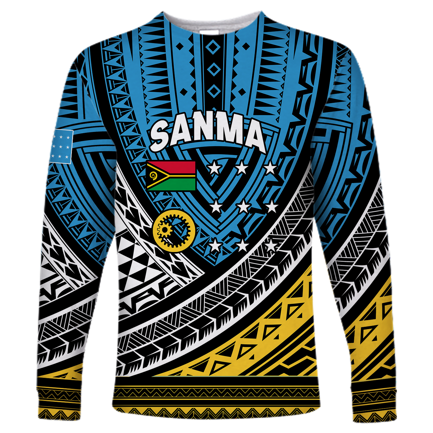 (Custom Personalised) Vanuatu Sanma Province Tribal Pattern Long Sleeve Shirt - LT12 Unisex Blue - Polynesian Pride