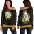 Niue Women's Off Shoulder Sweater - Polynesian Gold Patterns Collection Black - Polynesian Pride